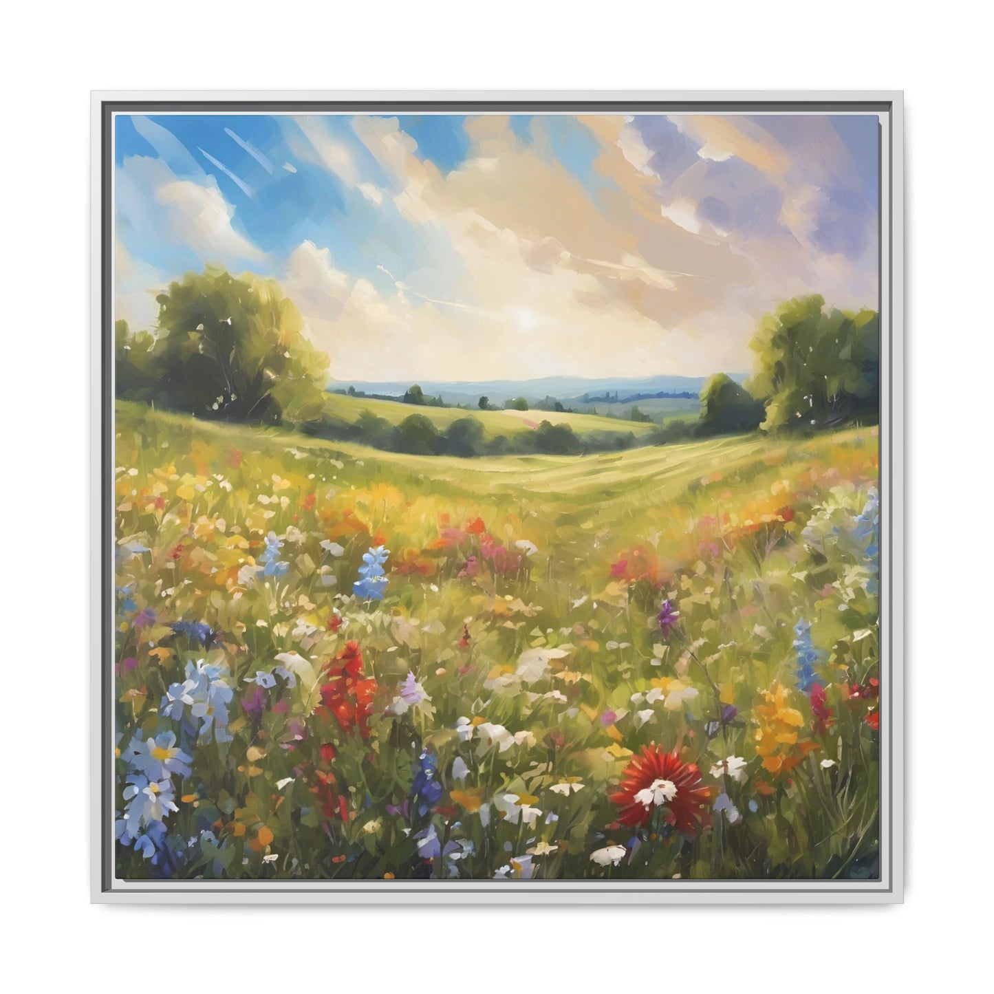 Modern Filed of Flowers Design Unique Framed Canvas Wall Art Gift Nature Lover Landscape Decor Gift 3 frame colors