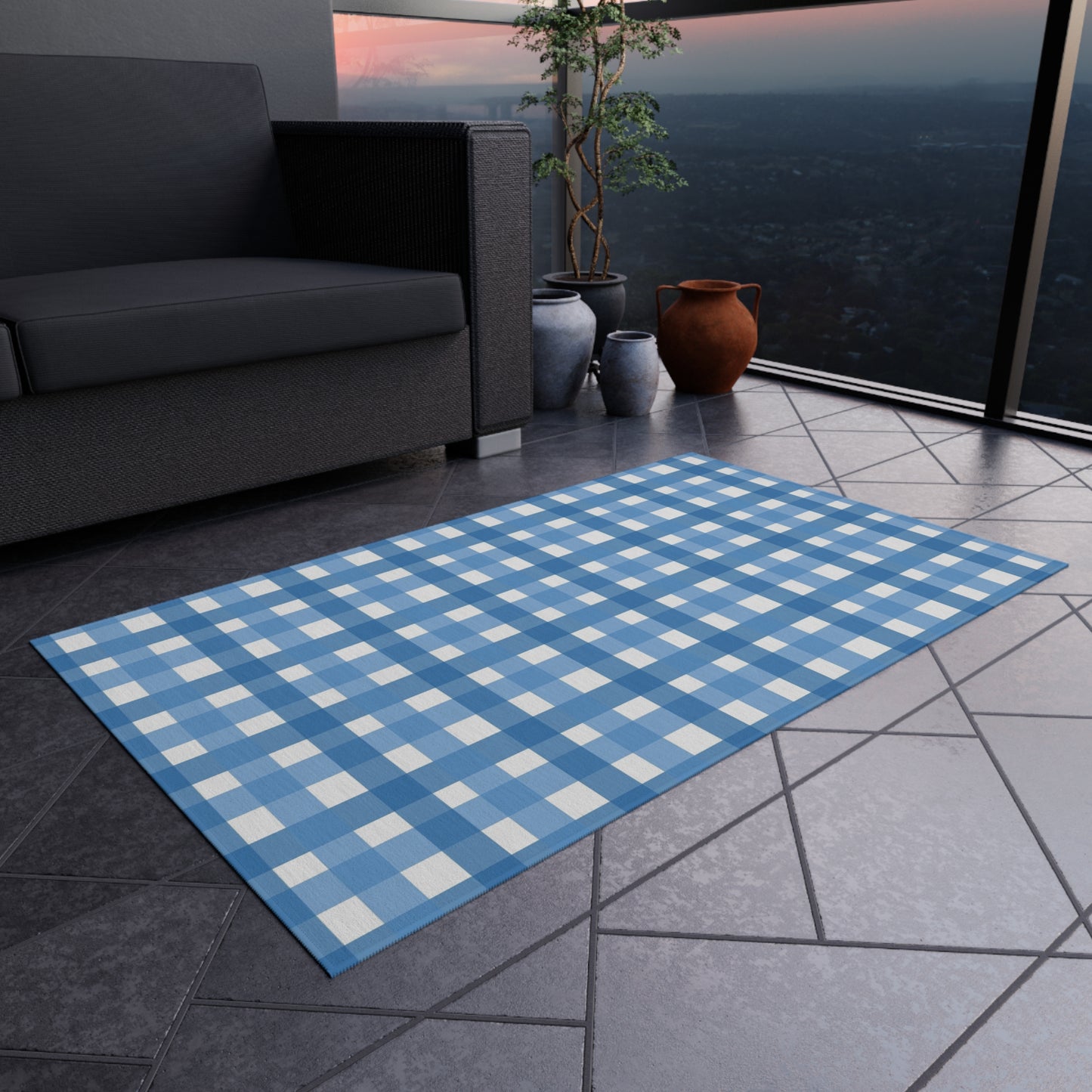 Checker Pattern Chenille Outdoor Rug with No-Skid Backing Cozy Outdoor Carpet Patio Decor Gazebo Rug Pool Area Decor Outdoor Kitchen Carpet
