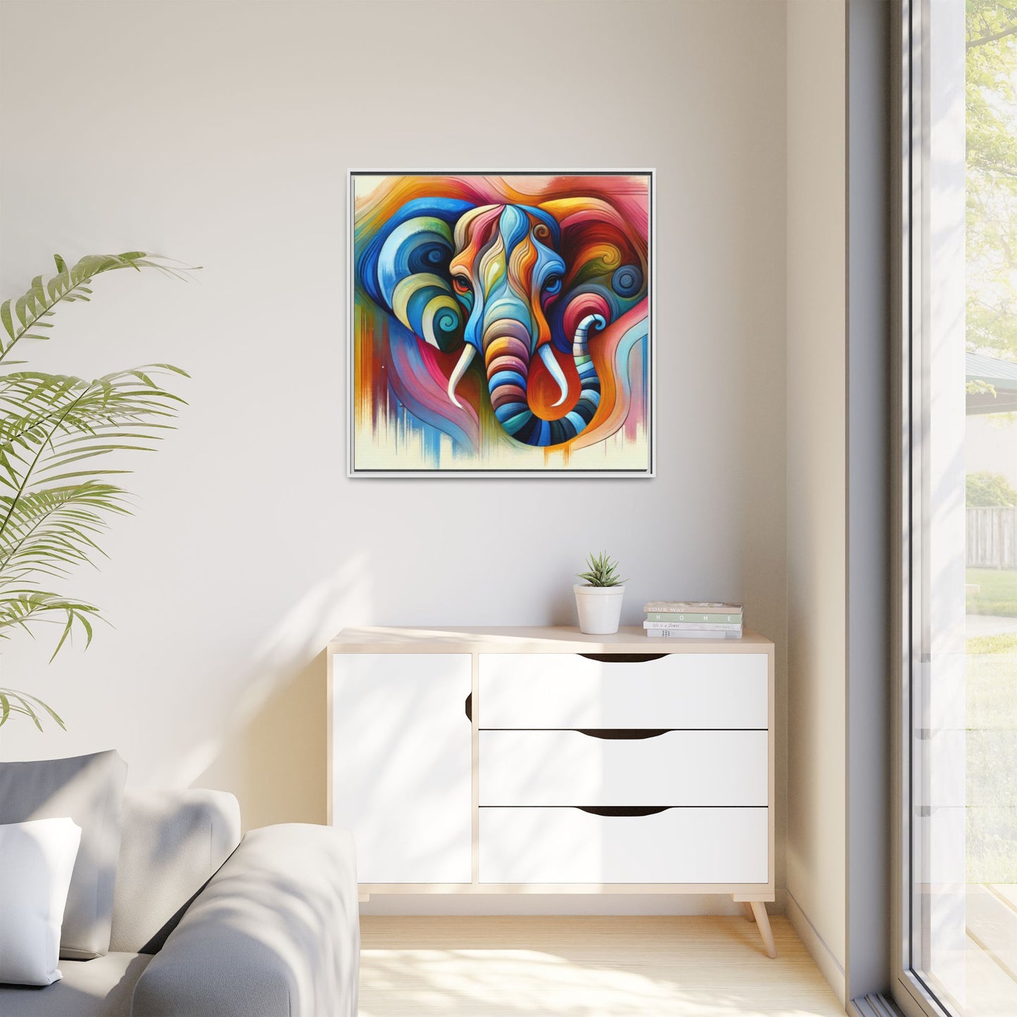 Modern Elephant Print Abstract Design Unique Framed Canvas Print African Wall Art Animal Lover Gift Nature Lover Decor 3 frame colors