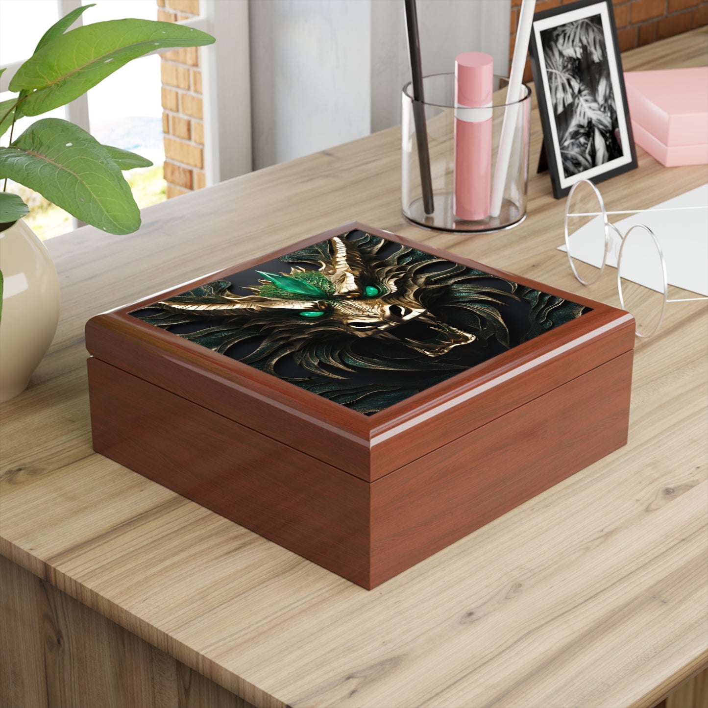 Unique Dragon Fantasy Art Print Mythical Design Jewelry Box Trinket Box Bedroom Dresser Decor Vanity Gift Box - 3 colors to choose from