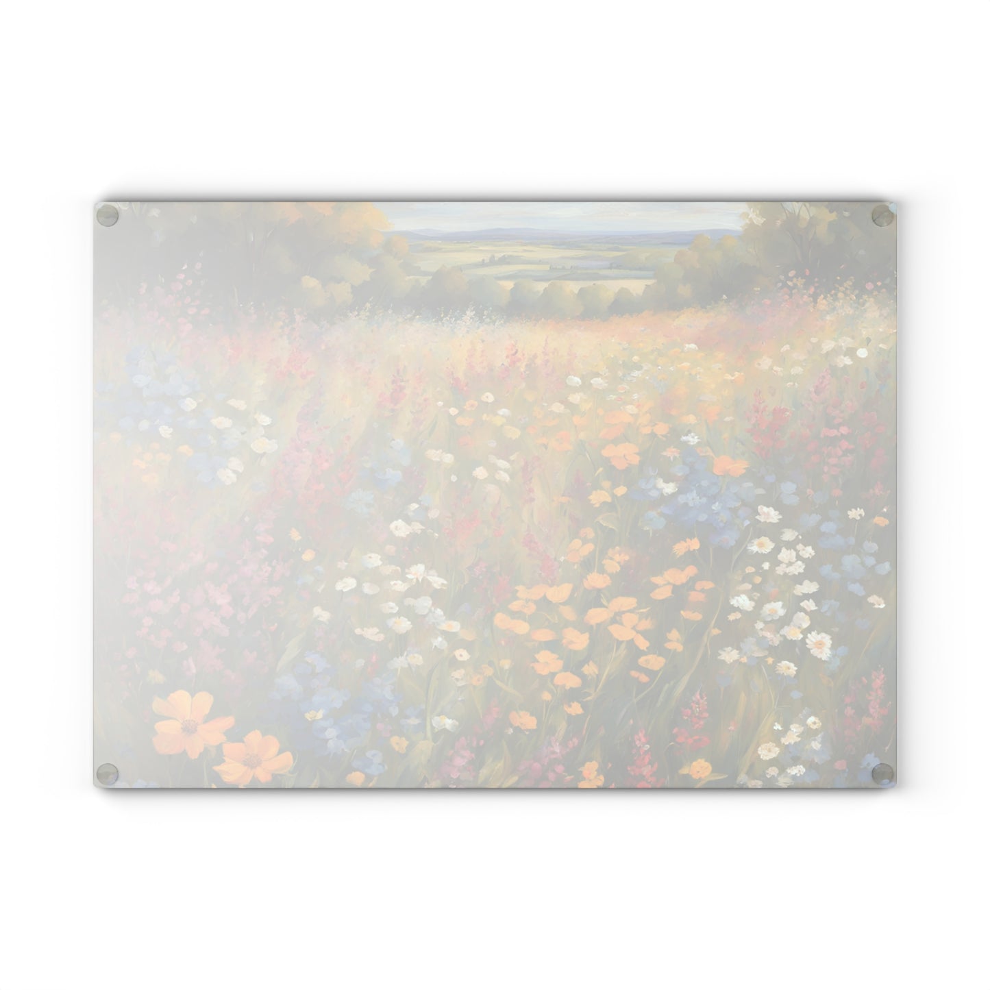 Kitchen Decor Glass Cutting Board Serving Tray with Field of Flowers Pattern Cutting Board Gift for Home Cook Charcuterie Board