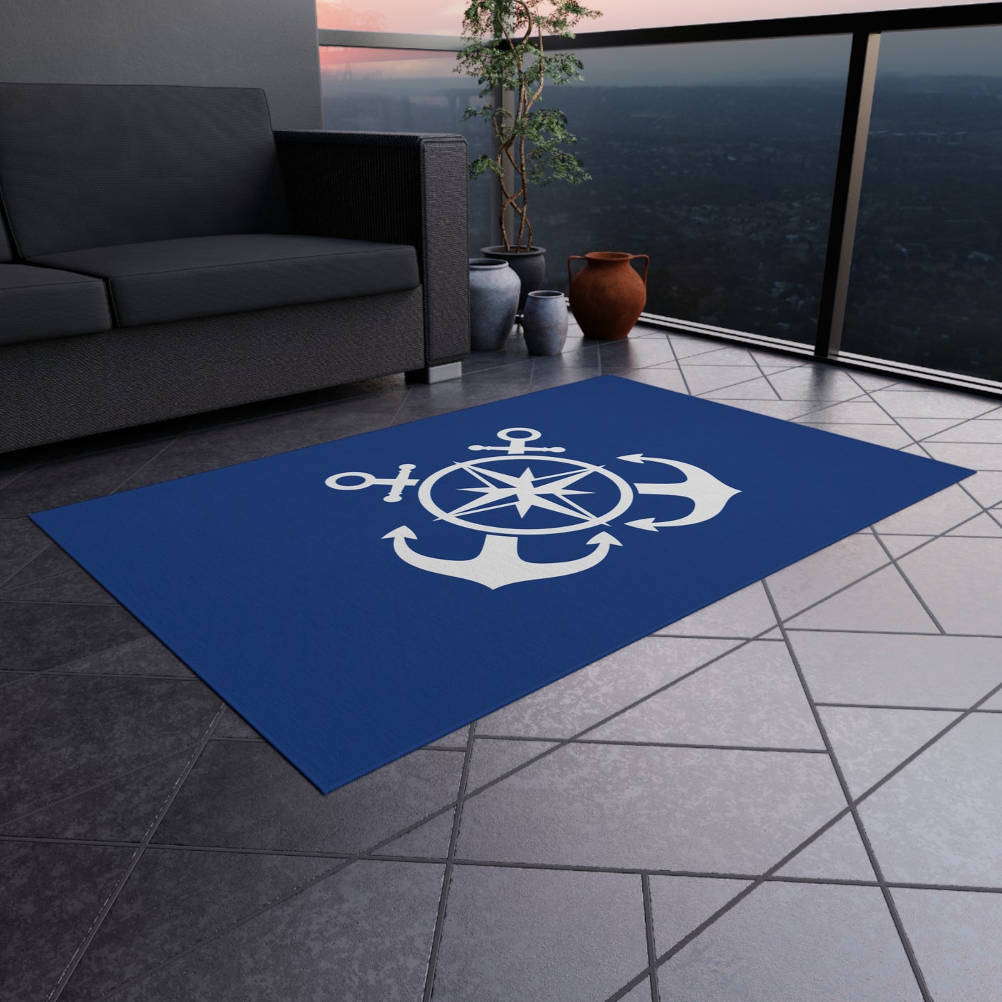 Anchor Design Chenille Outdoor Rug with No-Skid Backing Cozy Outdoor Patio Carpet Oceanic Decor Gazebo Rug Pool Area Decor Kitchen Carpet