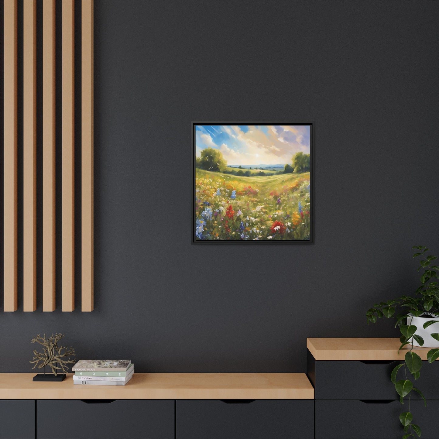 Modern Filed of Flowers Design Unique Framed Canvas Wall Art Gift Nature Lover Landscape Decor Gift 3 frame colors
