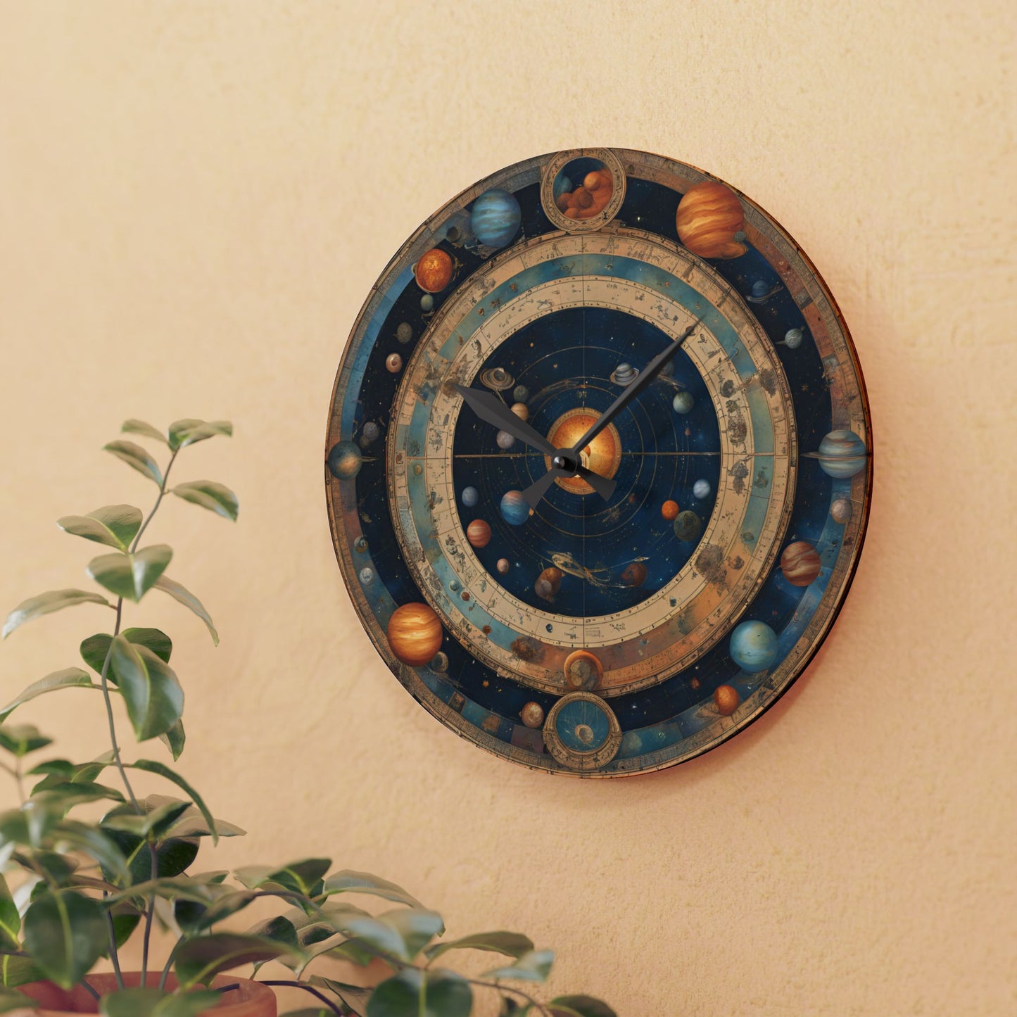 Boho Celestial Design Acrylic Office Clock Unique Colorful Wall Clock for Kitchen or Living Room Astrological Gift
