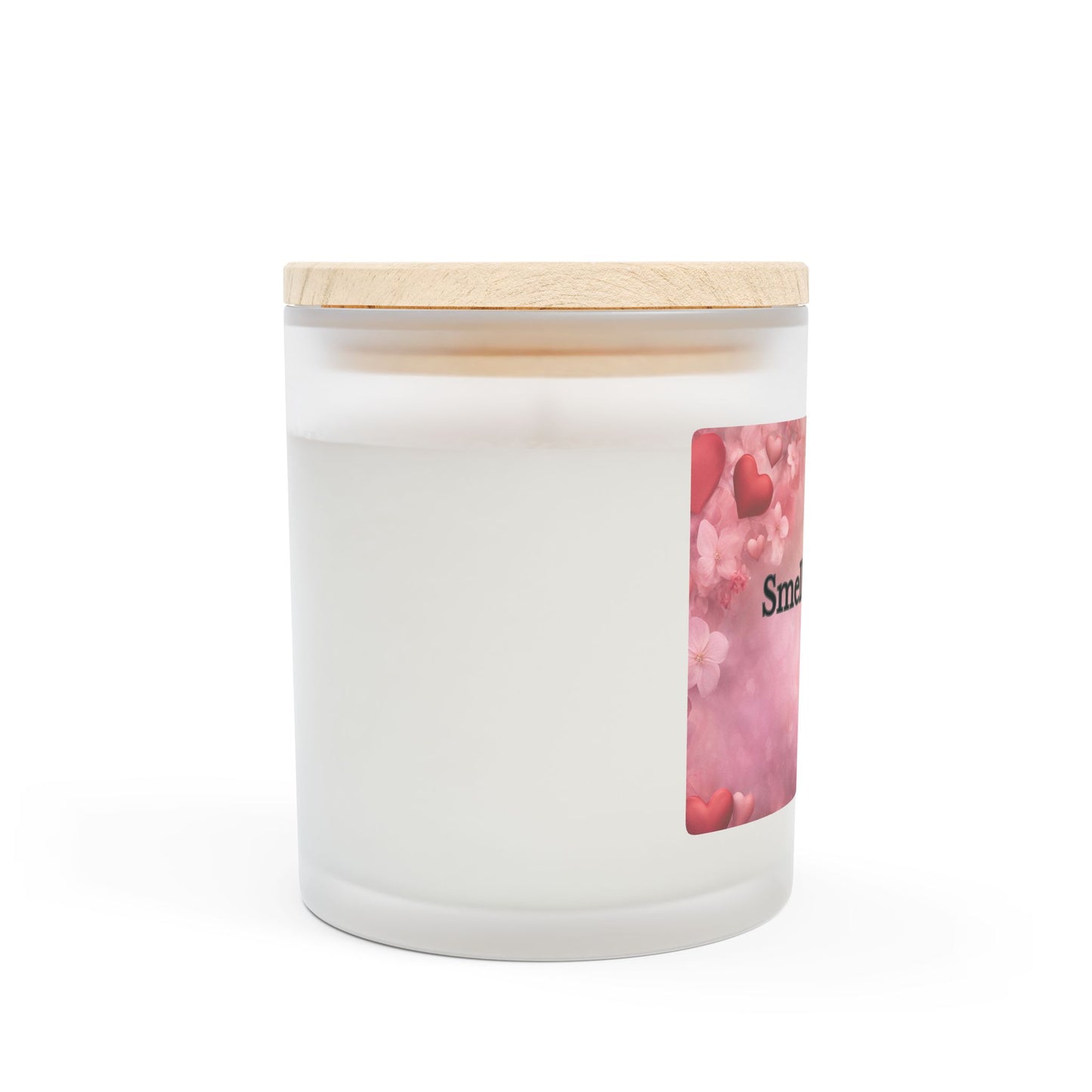 Artisanal Coconut Soy Frosted Glass Candle with Wooden Wick and Raw Maple Lid 11 oz Hand Poured Love Themed Candle 50 hrs burn time