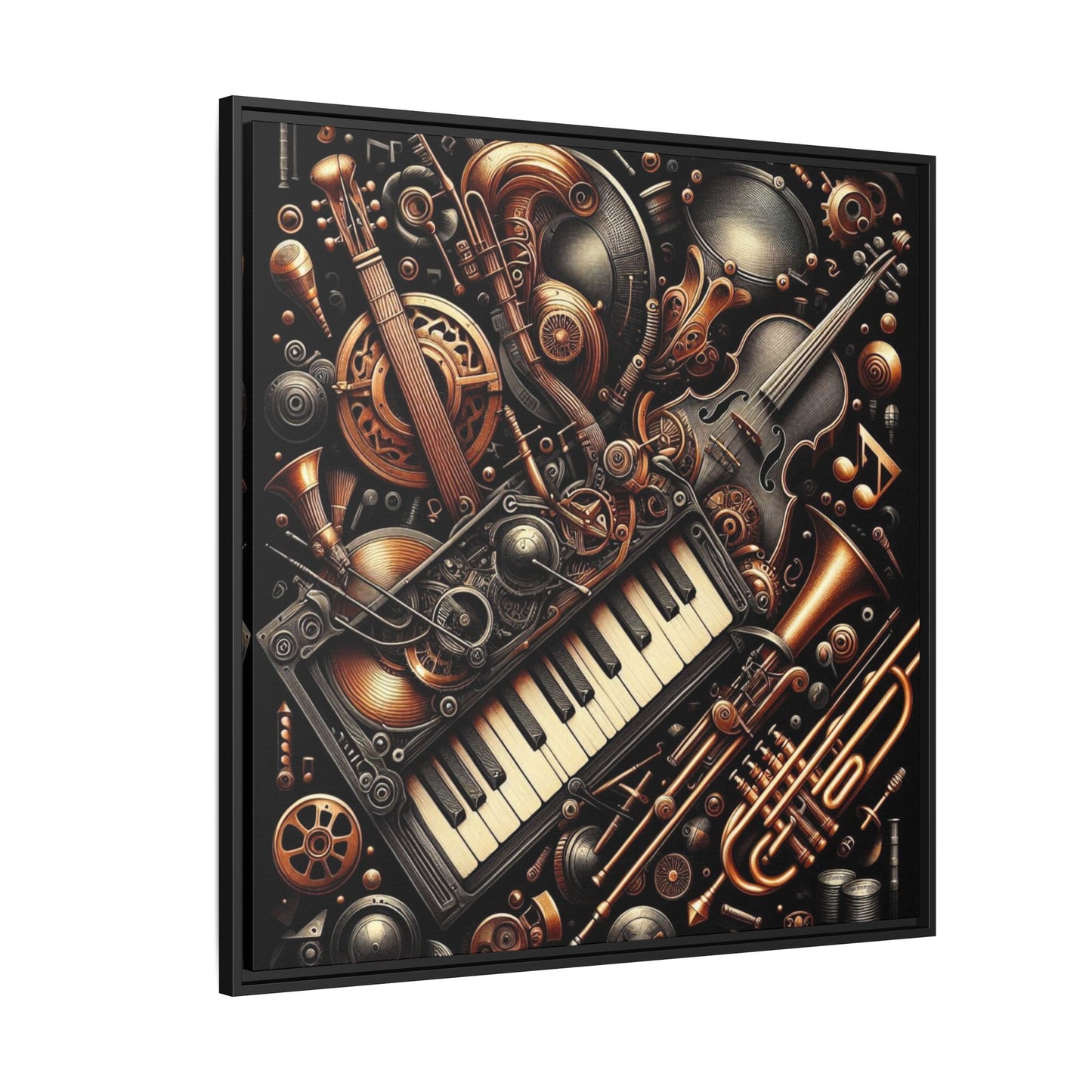 Modern Music-Themed Steampunk Style Print Abstract Design Unique Framed Canvas Print Wall Art Music Lover Gift Decor 3 frame colors