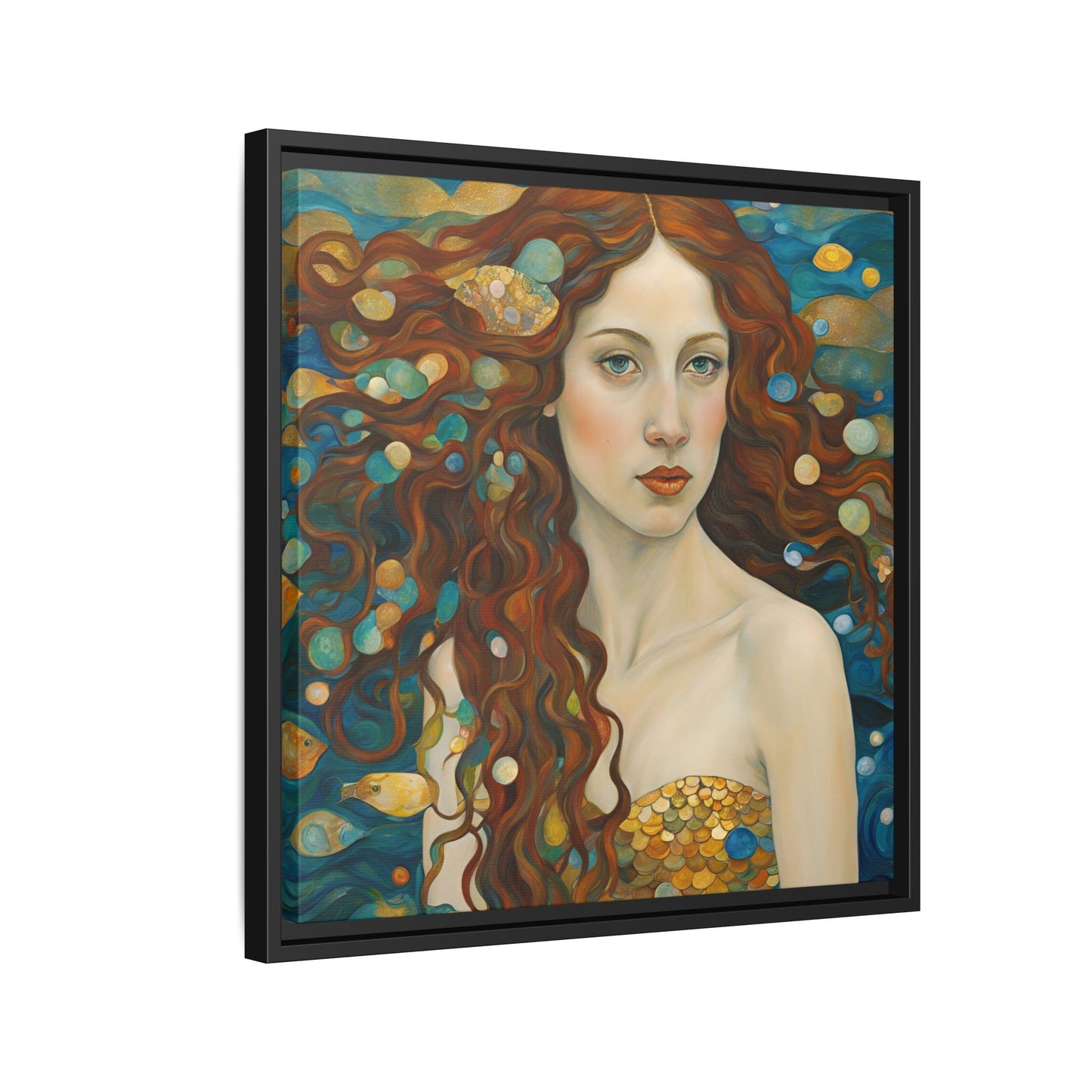 Modern Abstract Mermaid Design Unique Framed Canvas Oceanic Wall Art Underwater Gold Fish Anime Gift Nature Lover Gift 3 frame colors