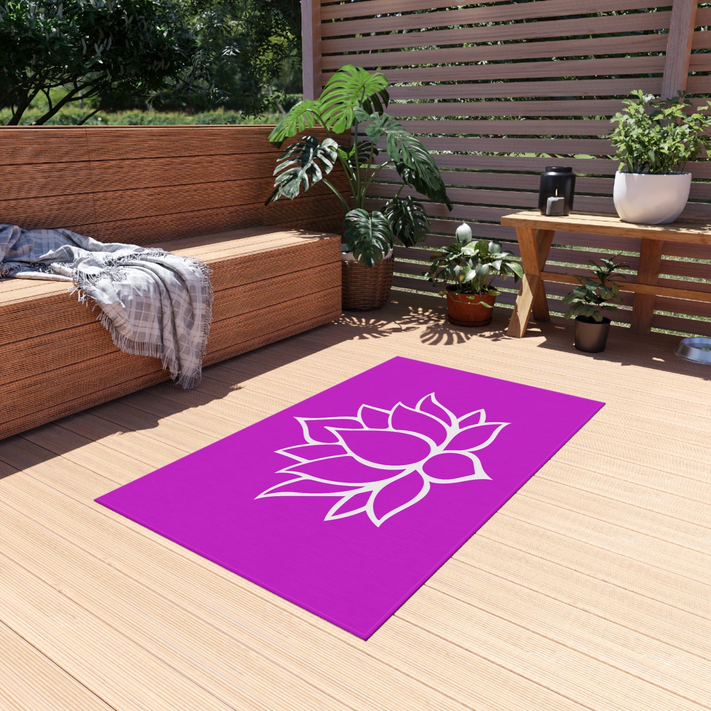 Zen Chenille Outdoor Rug with No-Skid Backing Cozy Outdoor Carpet Lotus Blossom Patio Decor Gazebo Rug Pool Area Decor Outdoor Kitchen Rug