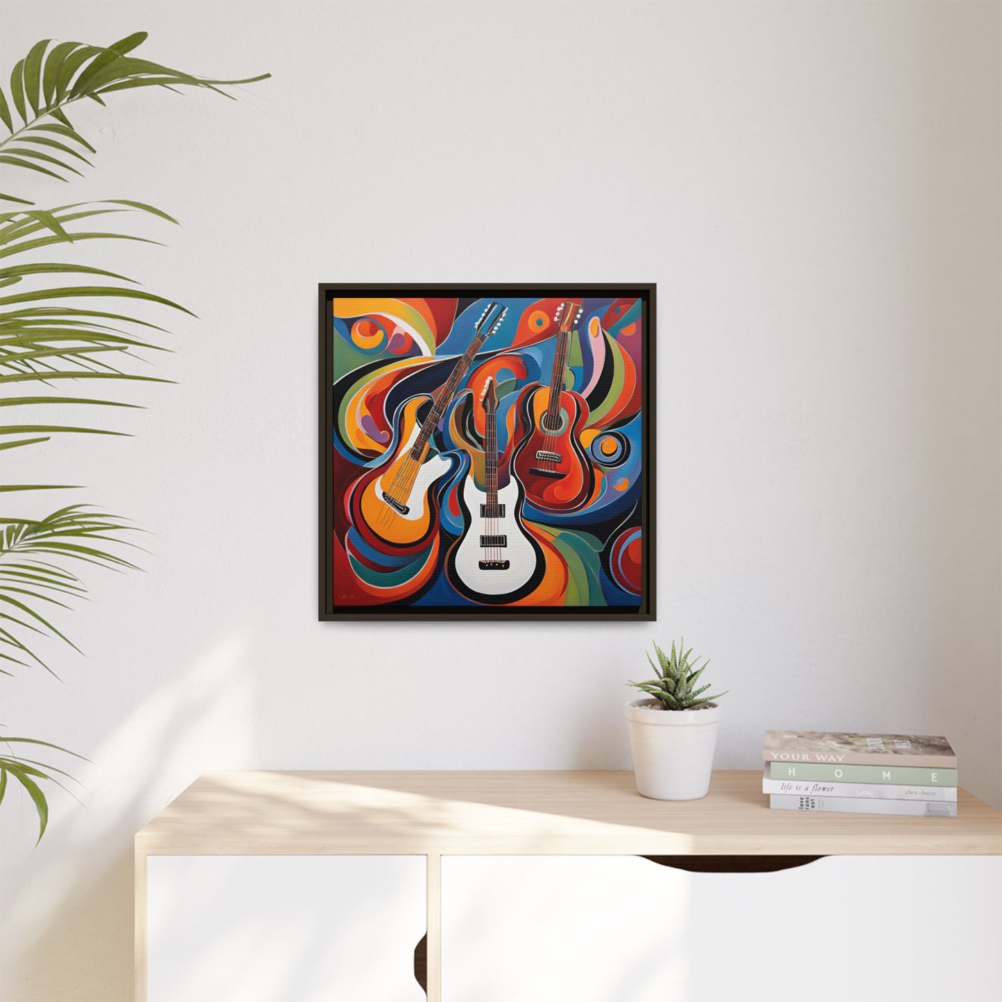 Modern Music-Themed Print Abstract Design Unique Framed Canvas Print Guitar Wall Art Music Lover Gift Decor 3 frame colors