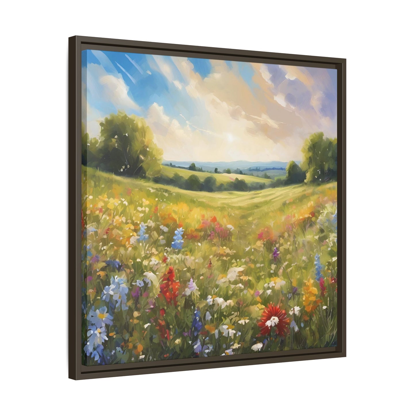 Modern Filed of Flowers Design Unique Framed Canvas Wall Art Gift Nature Lover Landscape Decor Gift 3 frame colors