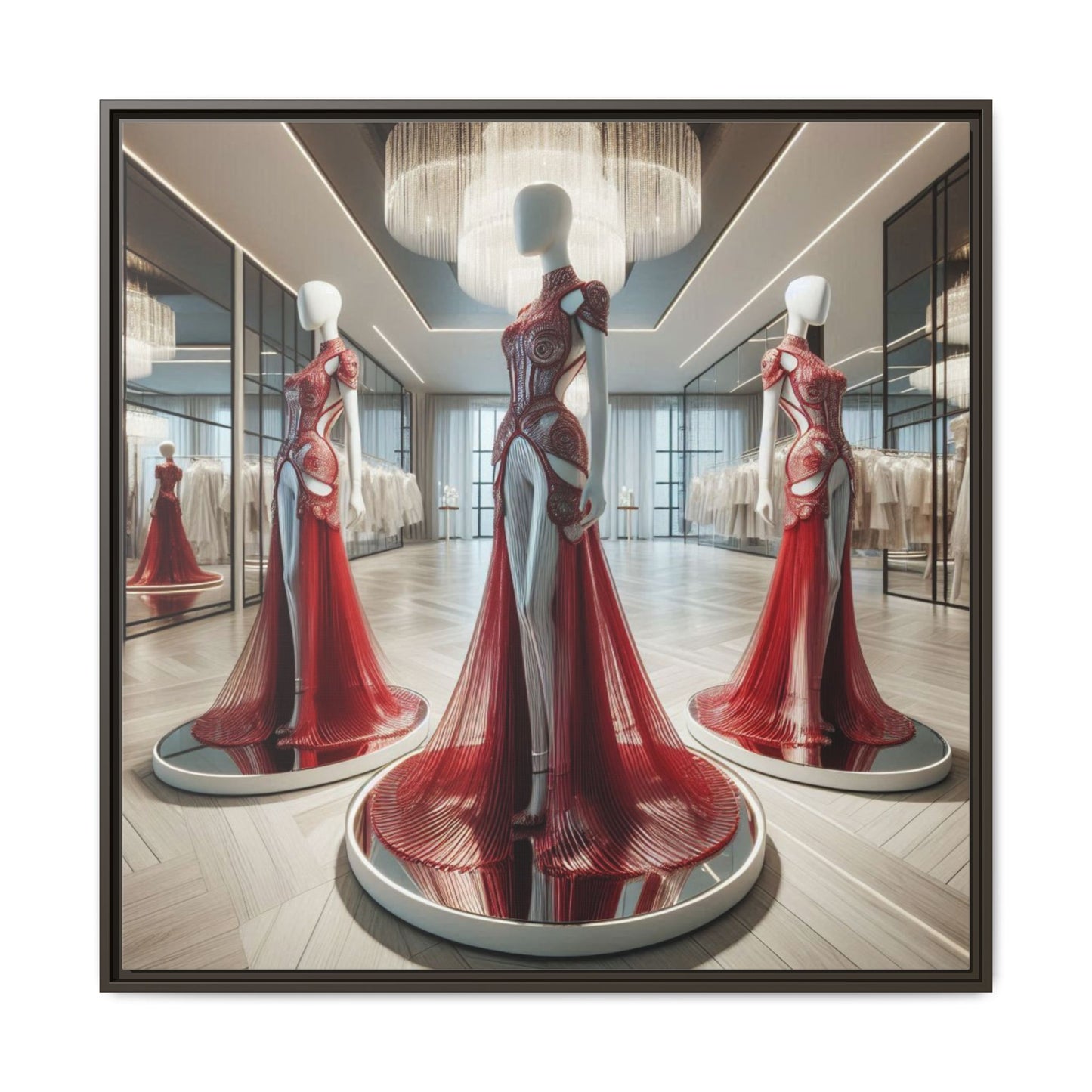 Futuristic Bodycon Runway Dress Framed Canvas Print Wall Art Unique Fashion Designer Style Haute Couture Fashionista Gift 3 Frame Colors