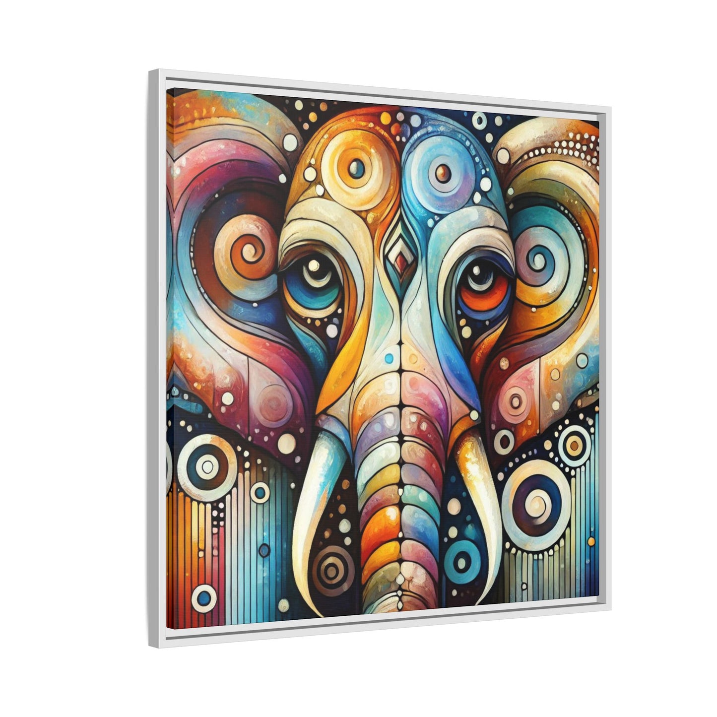 Modern Elephant Face Print Abstract Design Unique Framed Canvas Print African Wall Art Animal Lover Nature Lover Decor 3 frame colors