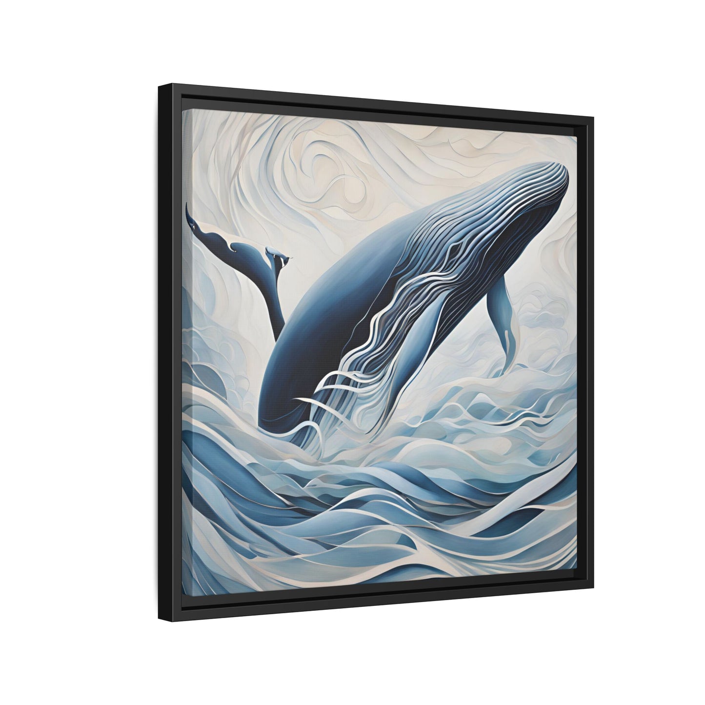 Modern Abstract Whale Wave Design Unique Framed Canvas Wall Art Ocean Beach Gift Nature Lover Gift Underwater Sea Lover Gift 3 frame colors