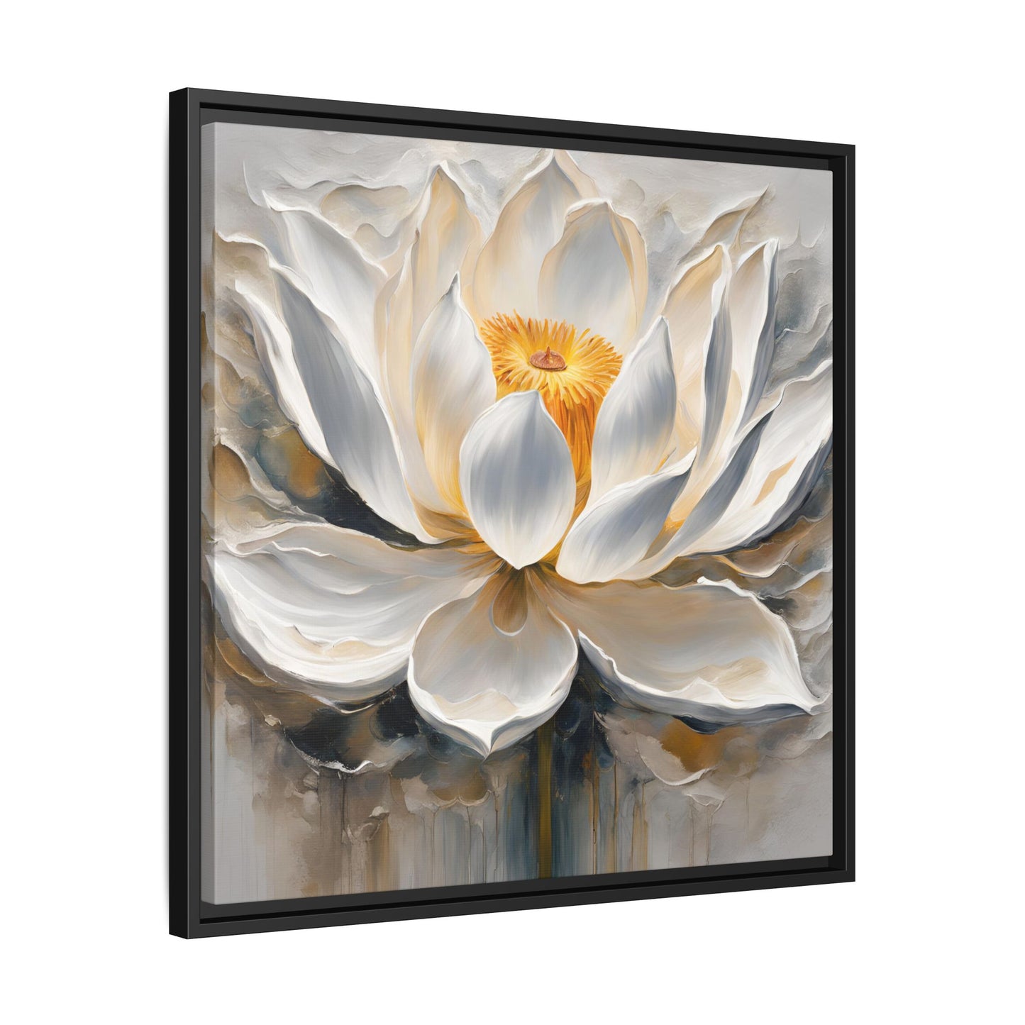 Modern Abstract Floral Design Unique Framed Canvas Wall Art White Lotus Gift Nature Lover Gift Garden Lover Gift 3 frame colors
