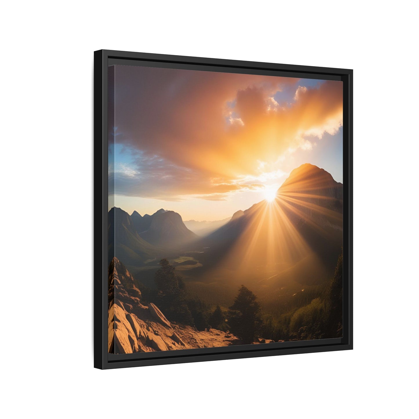 Sunrise in the Mountains Framed Canvas Wall Art Canyon Outdoors Vacation Gift Nature Lover Peaceful Zen Sunset Gift 3 frame colors