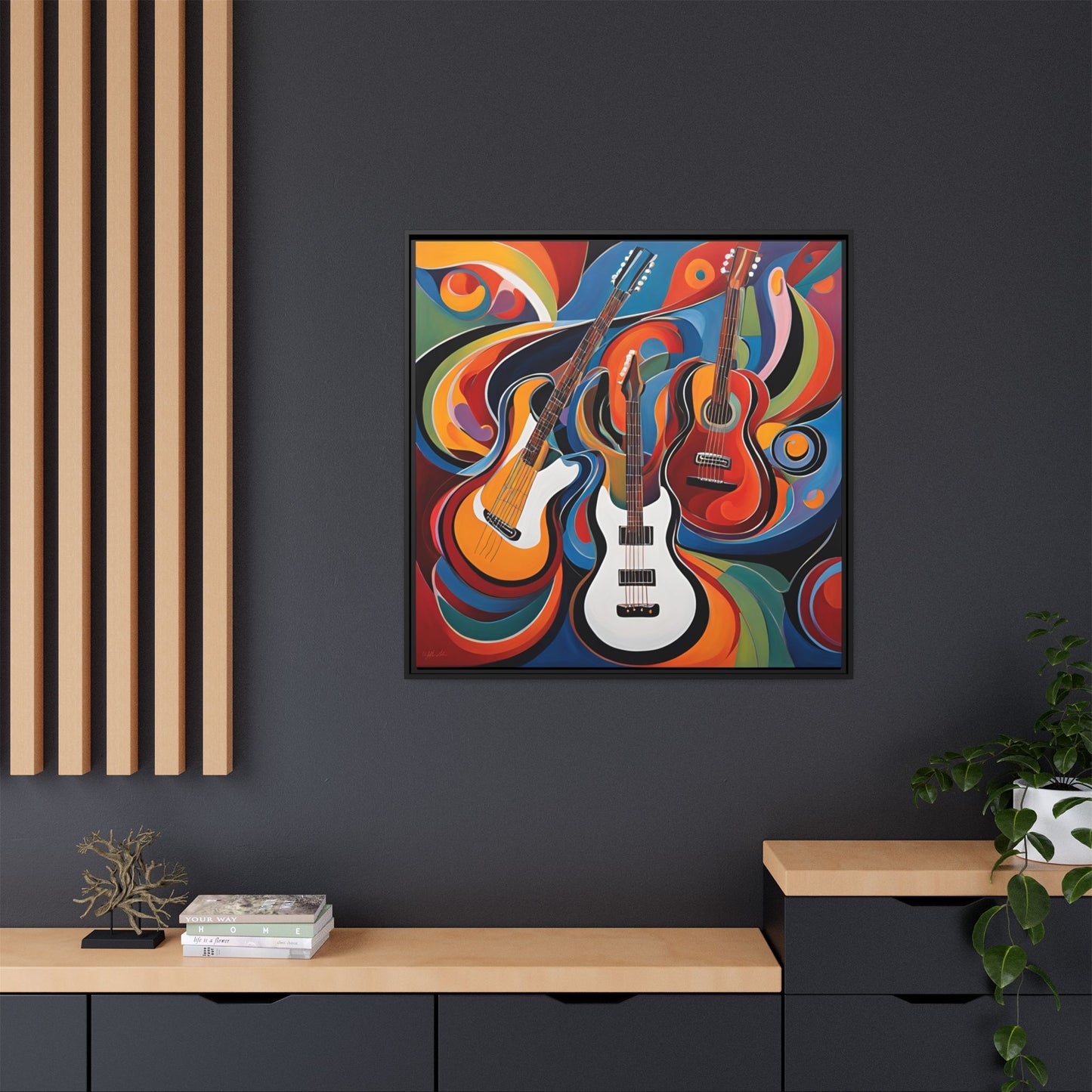 Modern Music-Themed Print Abstract Design Unique Framed Canvas Print Guitar Wall Art Music Lover Gift Decor 3 frame colors