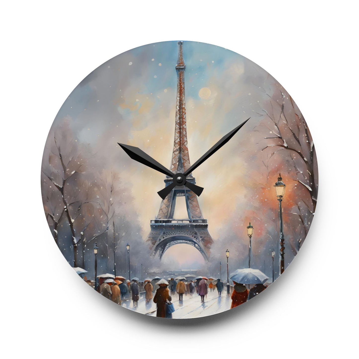 Eiffel Tower in Winter Acrylic Office Clock Unique Colorful Wall Clock Gift for International Traveller Paris Lover Gift