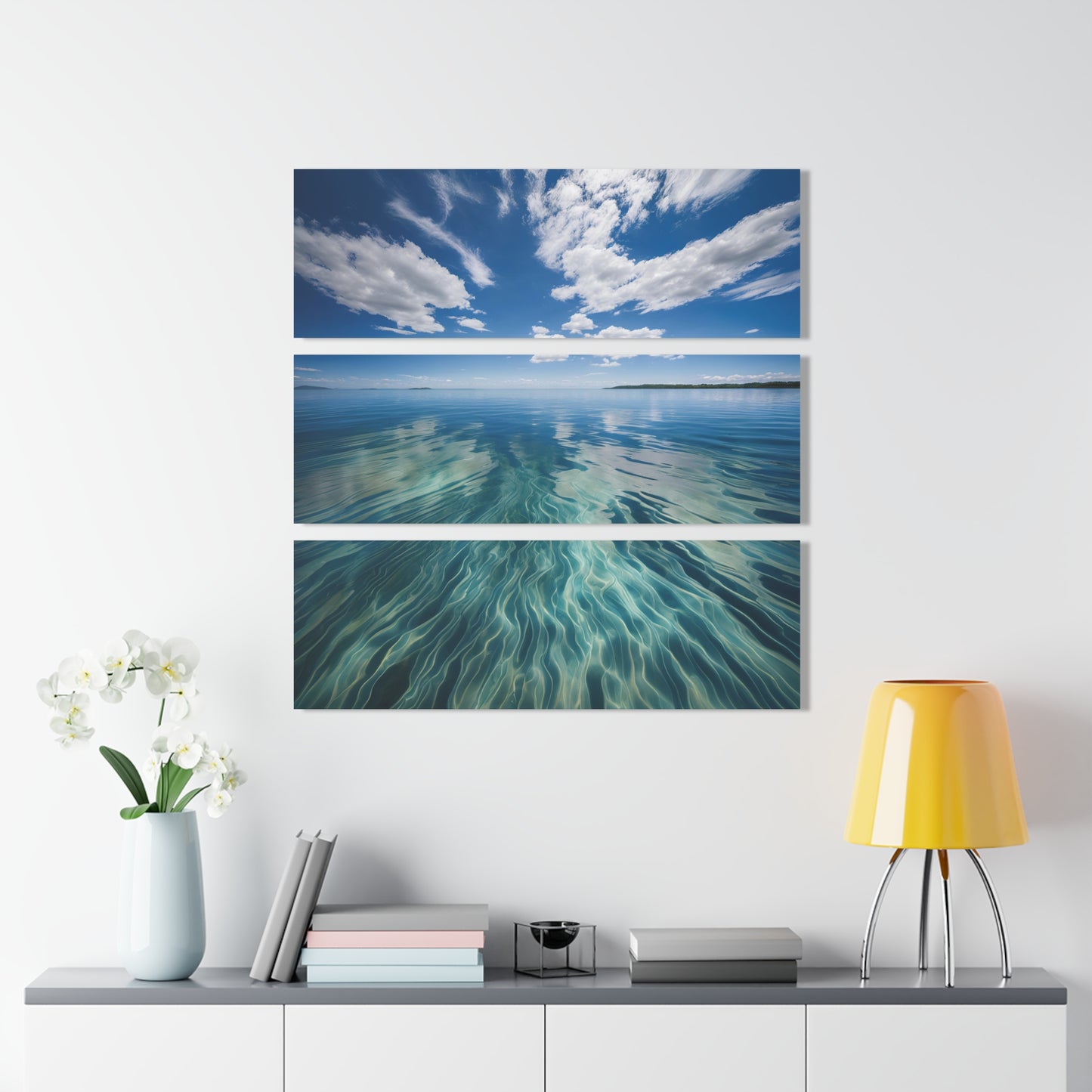 Sun and Surf Ocean Design Triptych Acrylic Modern Print Wall Art Unique Water Themed Beachy Interior Acrylic Decor