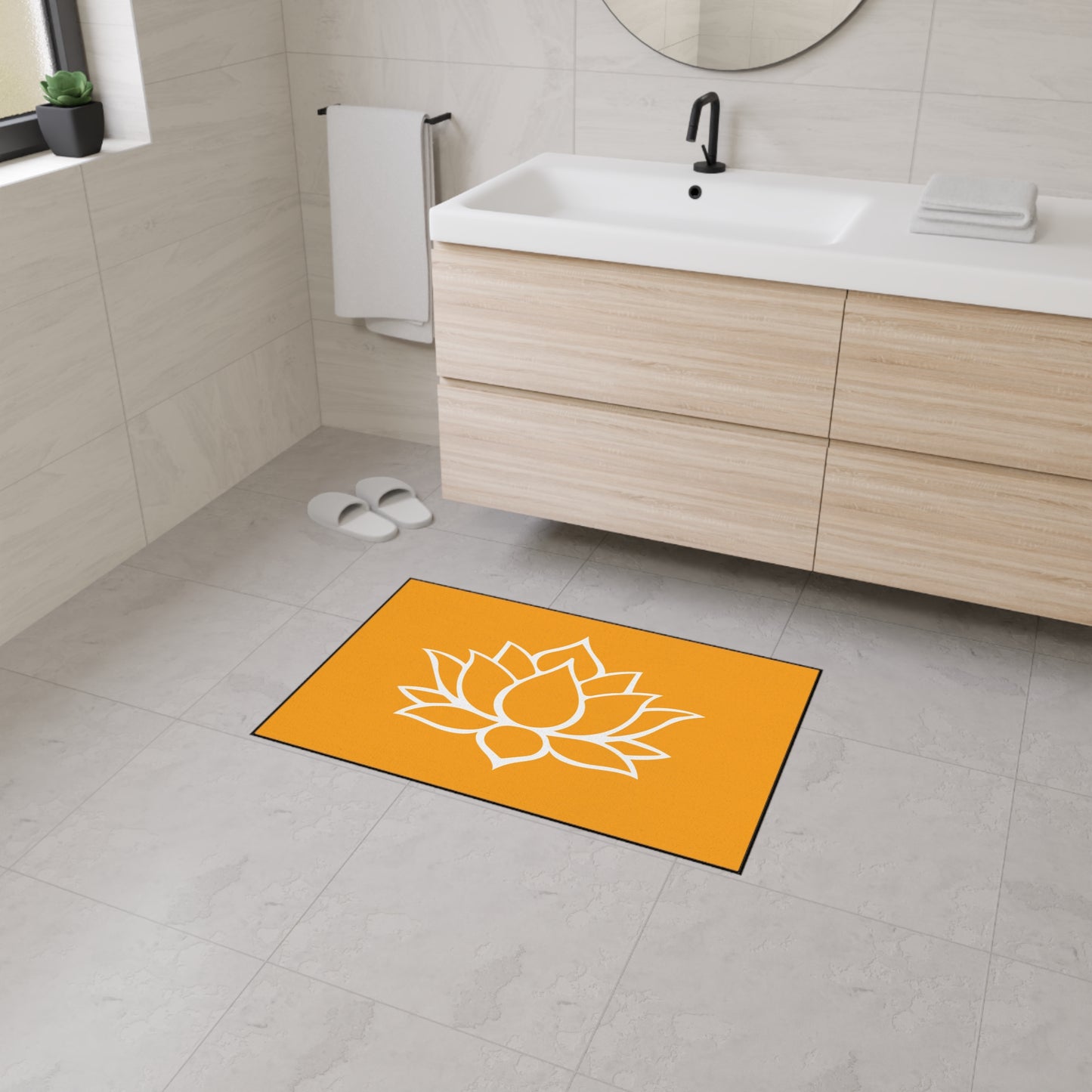 Decorative Heavy Duty Non-Slip Floor Mat Stylish Design Perfect for Entryway Kitchen Décor Orange Lotus Blossom Floral Design Rug Bath Mat