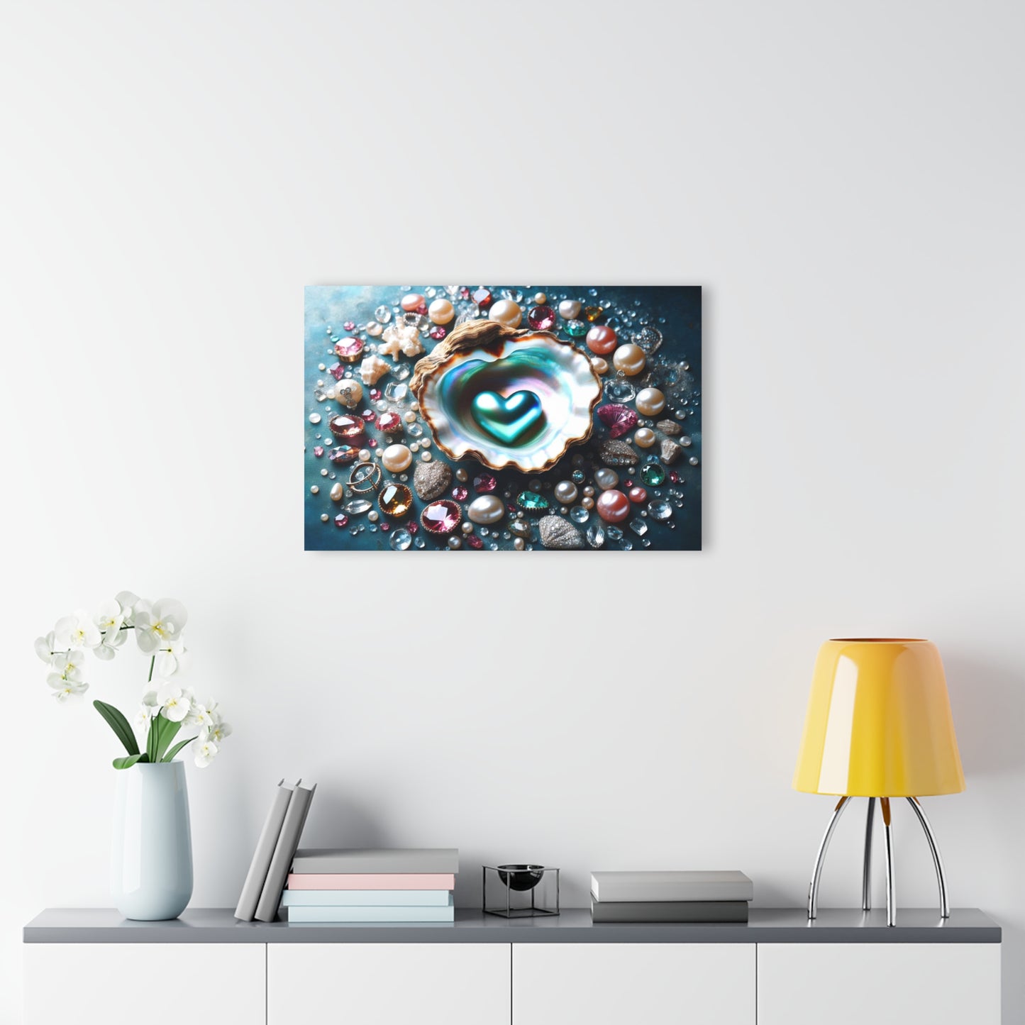Heart-shaped Pearl in Oyster Shell Acrylic Print with French Cleat Salt-life Oceanic Nature Wall Art Beachy Relaxing Artwork Modern Decor