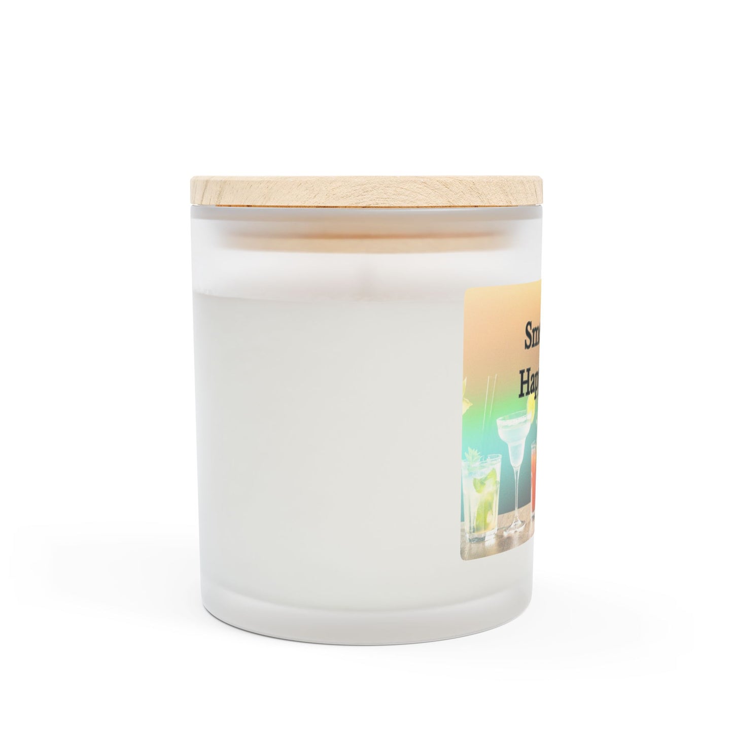 Artisanal Coconut Soy Frosted Glass Candle with Wooden Wick and Raw Maple Lid 11 oz Hand Poured Happy Hour Cocktails Candle 50 hr burn time
