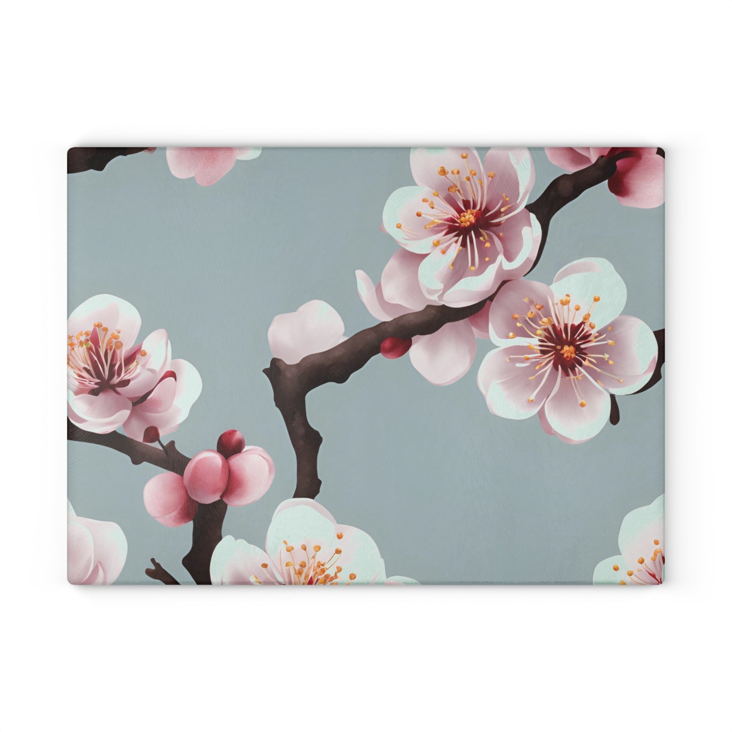 Kitchen Decor Glass Cutting Board Serving Tray with Plum Blossom Design Floral Pattern Cutting Board Gift for Home Cook Charcuterie Board