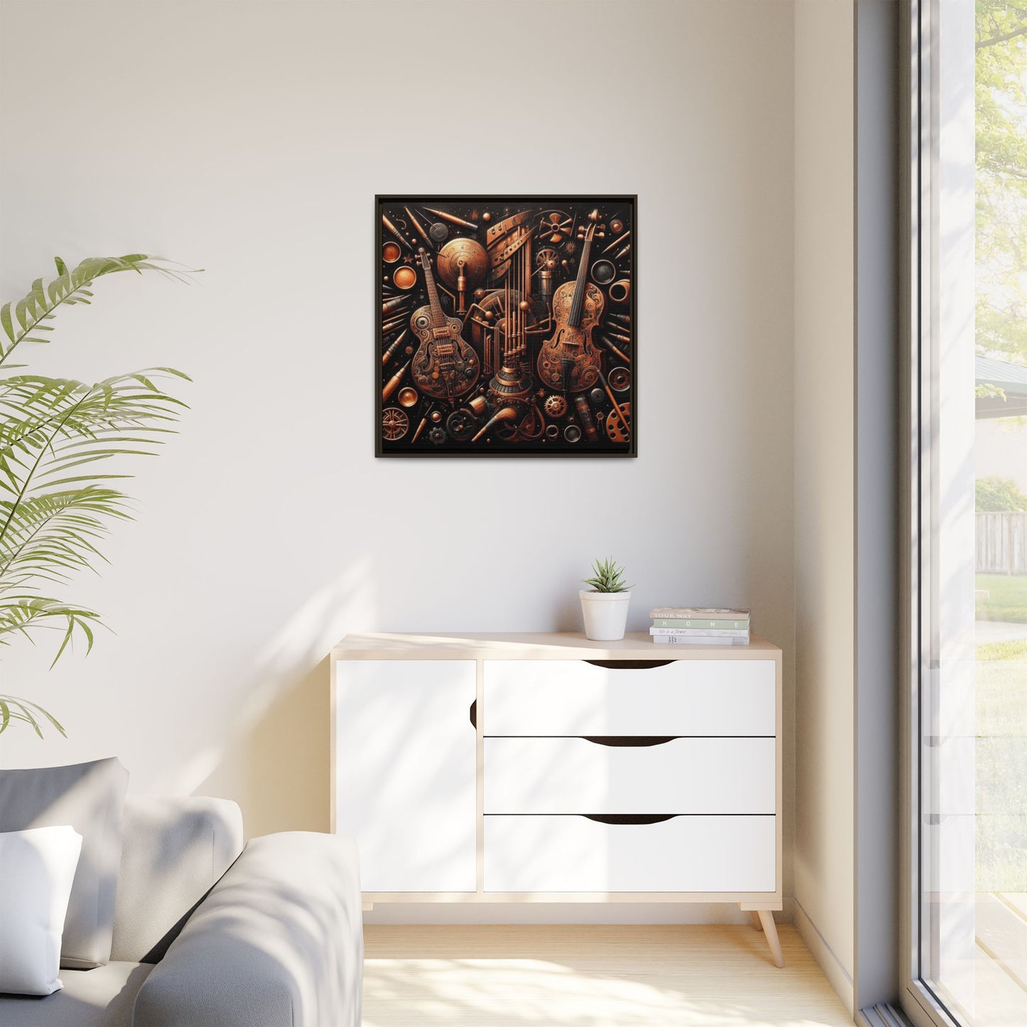 Modern Music-Themed Print Abstract Design Unique Framed Canvas Print Steampunk Wall Art Music Lover Gift Decor 3 frame colors