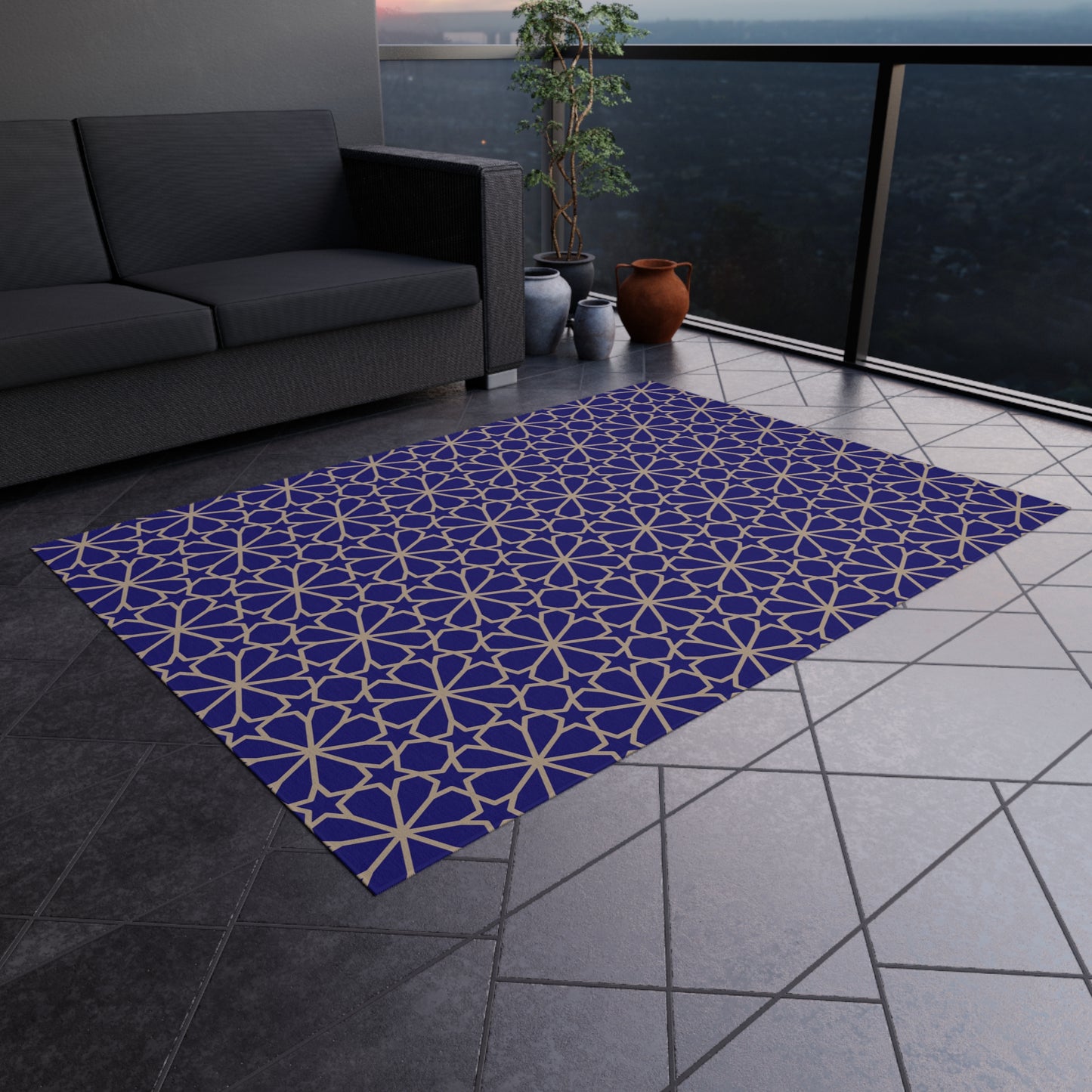 Chenille Outdoor Rug with No-Skid Backing Cozy Blue Outdoor Carpet Patio Decor Gazebo Rug Pool Area Decor Outdoor Kitchen Carpet