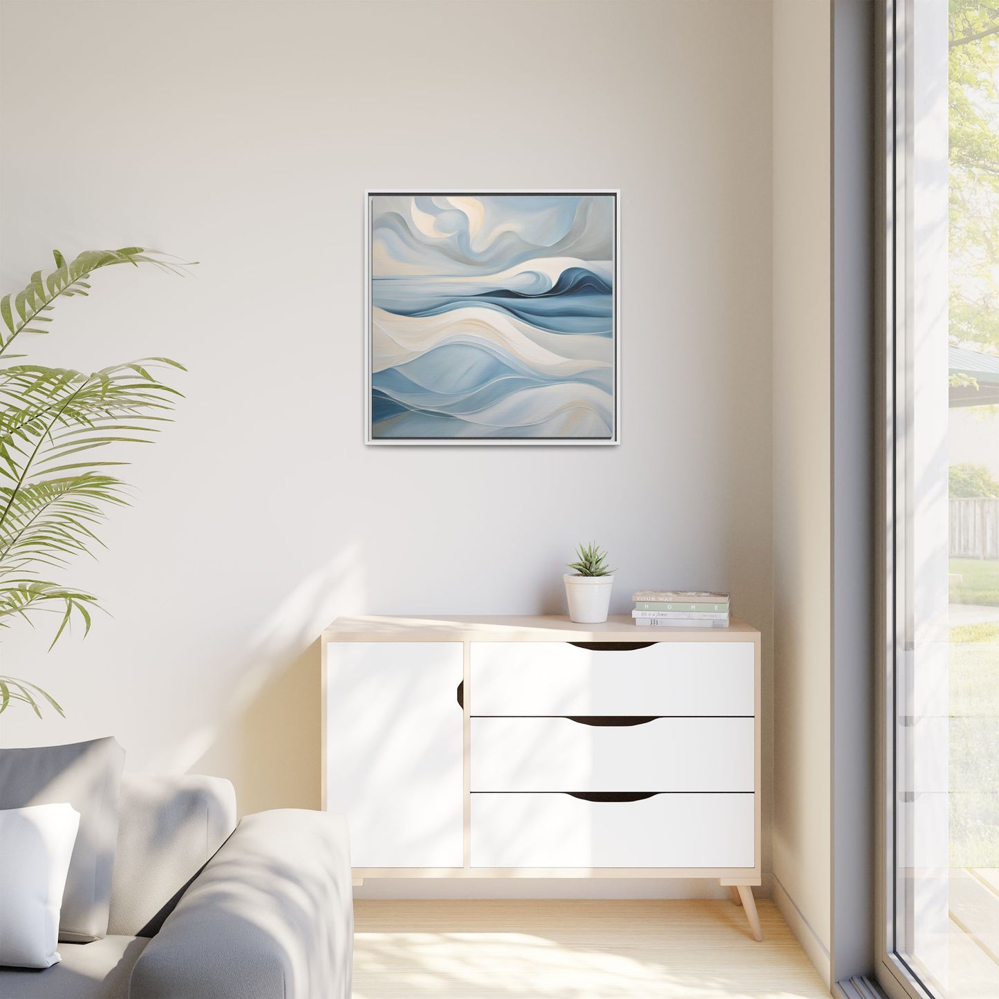 Modern Abstract Wave Design Unique Framed Canvas Wall Art Ocean Beach Gift Nature Lover Gift Underwater Sea Lover Gift 3 frame colors