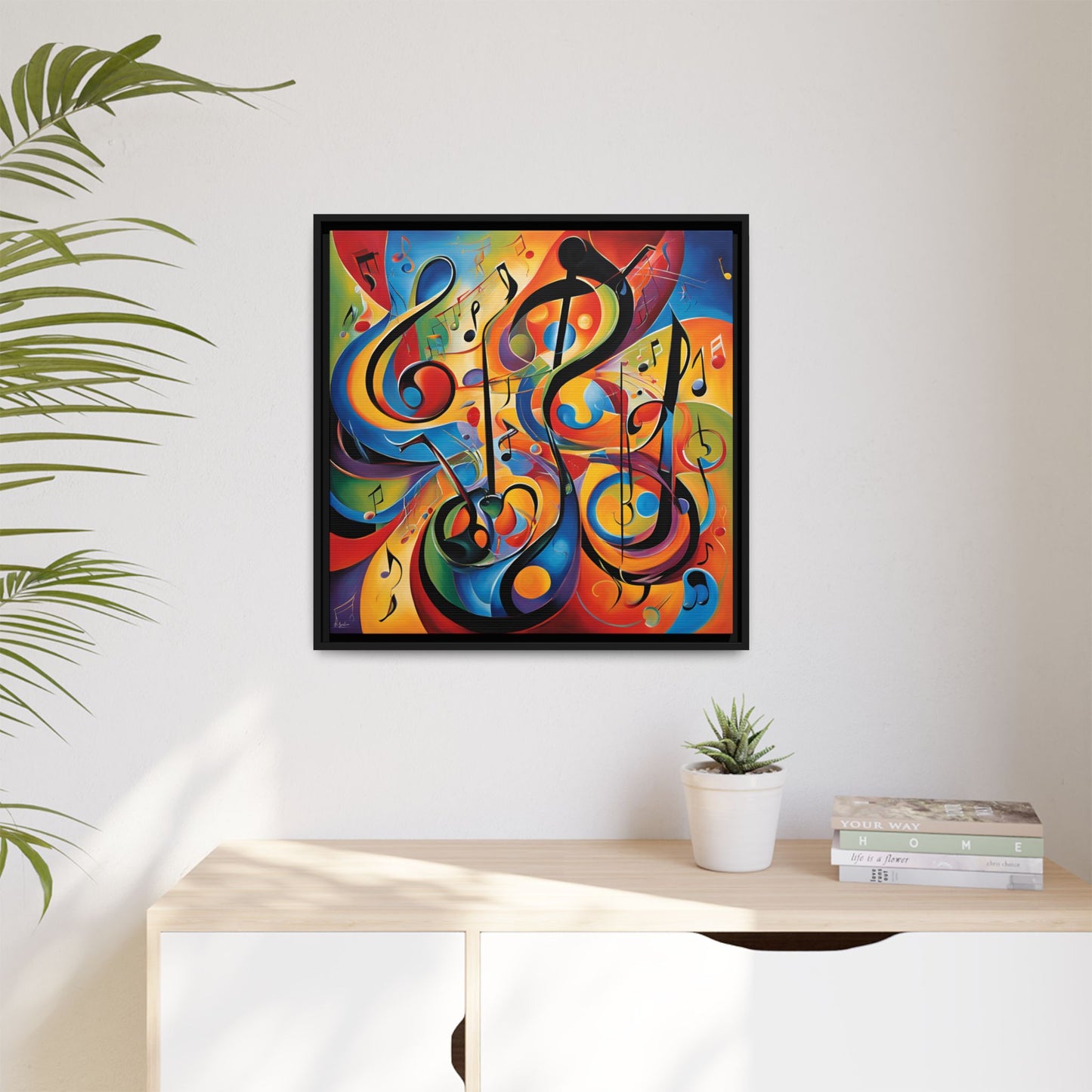 Modern Music-Themed Print Abstract Design Unique Framed Canvas Print Treble Clef Note Wall Art Music Lover Gift Decor 3 frame colors