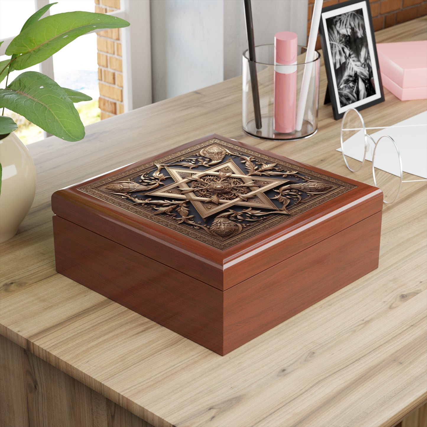 Elegant Star of David Wood Jewelry Box Handcrafted Holiday Trinket Rustic Keepsake Gift for Him Her Festive Vanity Storage Hanukkah Decor