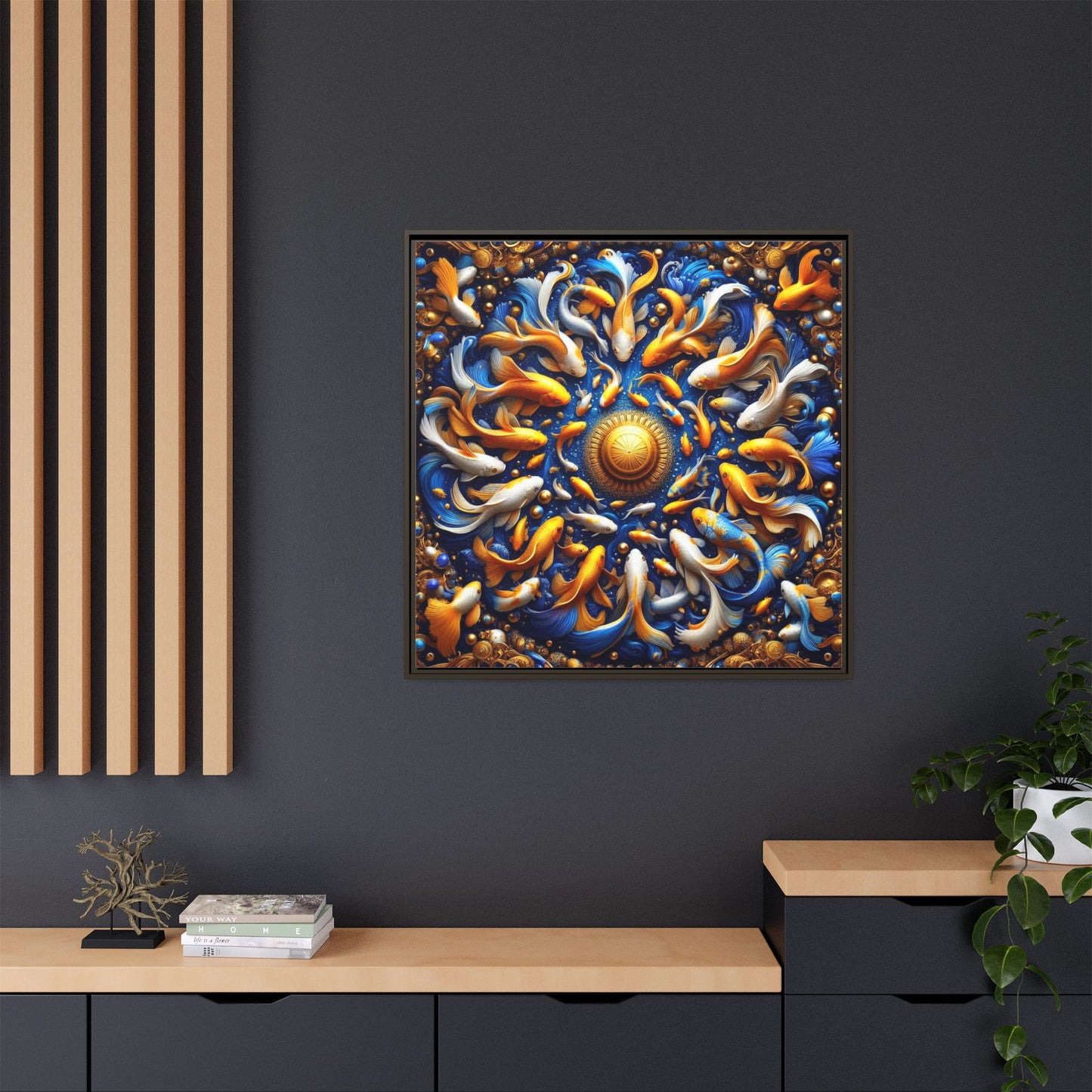 Koi Fish Framed Canvas Print Wall Art Unique Animal Lover Gift Fish Themed Print Goldfish Lover Decor 3 Frame Colors