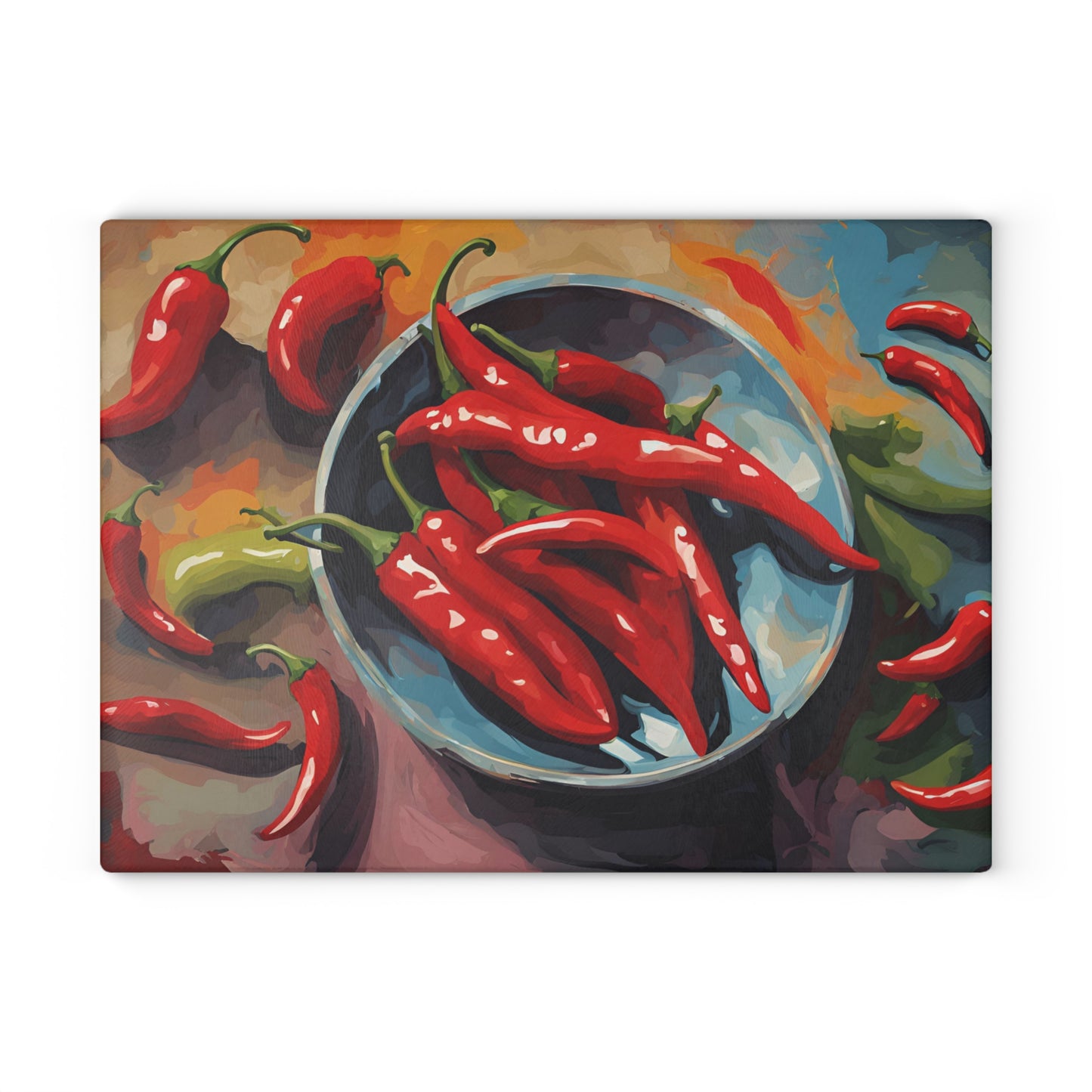 Kitchen Decor Glass Cutting Board Serving Tray with Red Hot Chili Peppers Design Cutting Board Gift for Home Cook Charcuterie Board