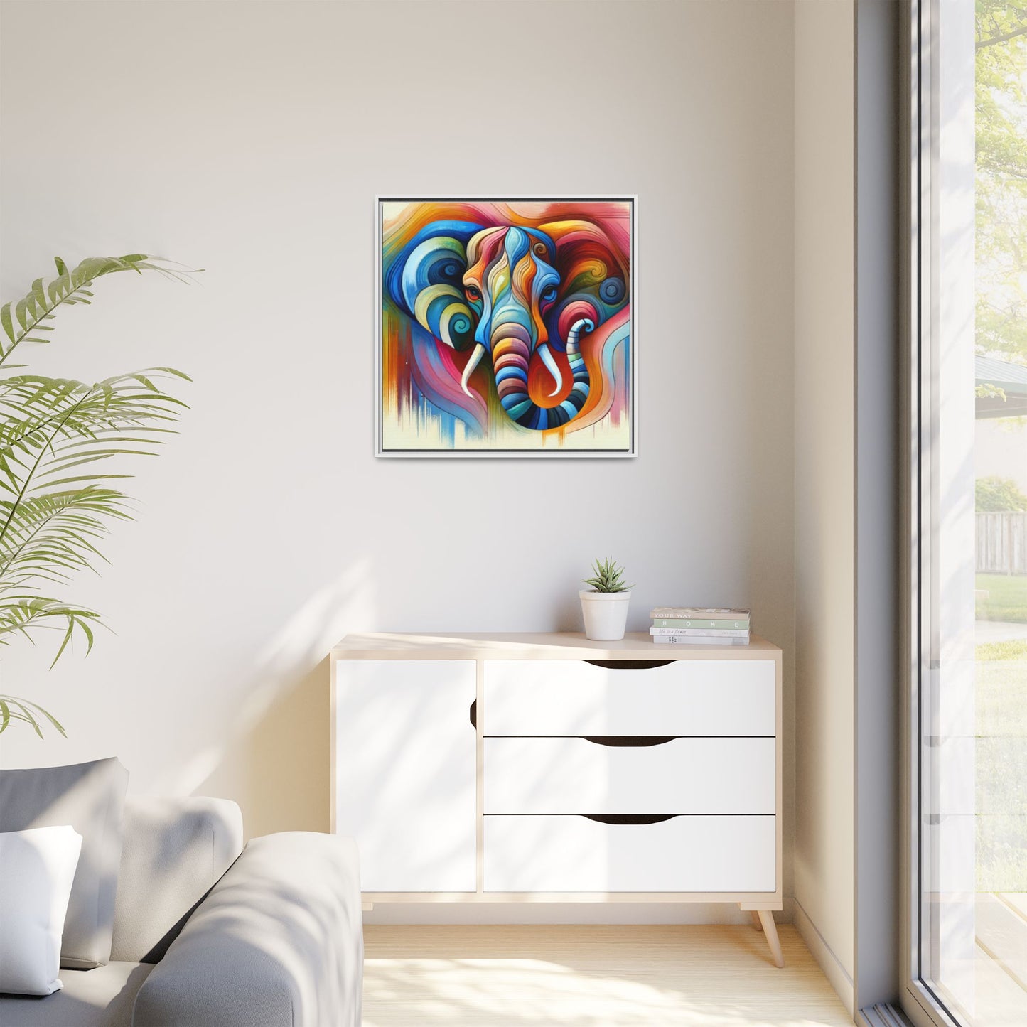 Modern Elephant Print Abstract Design Unique Framed Canvas Print African Wall Art Animal Lover Gift Nature Lover Decor 3 frame colors