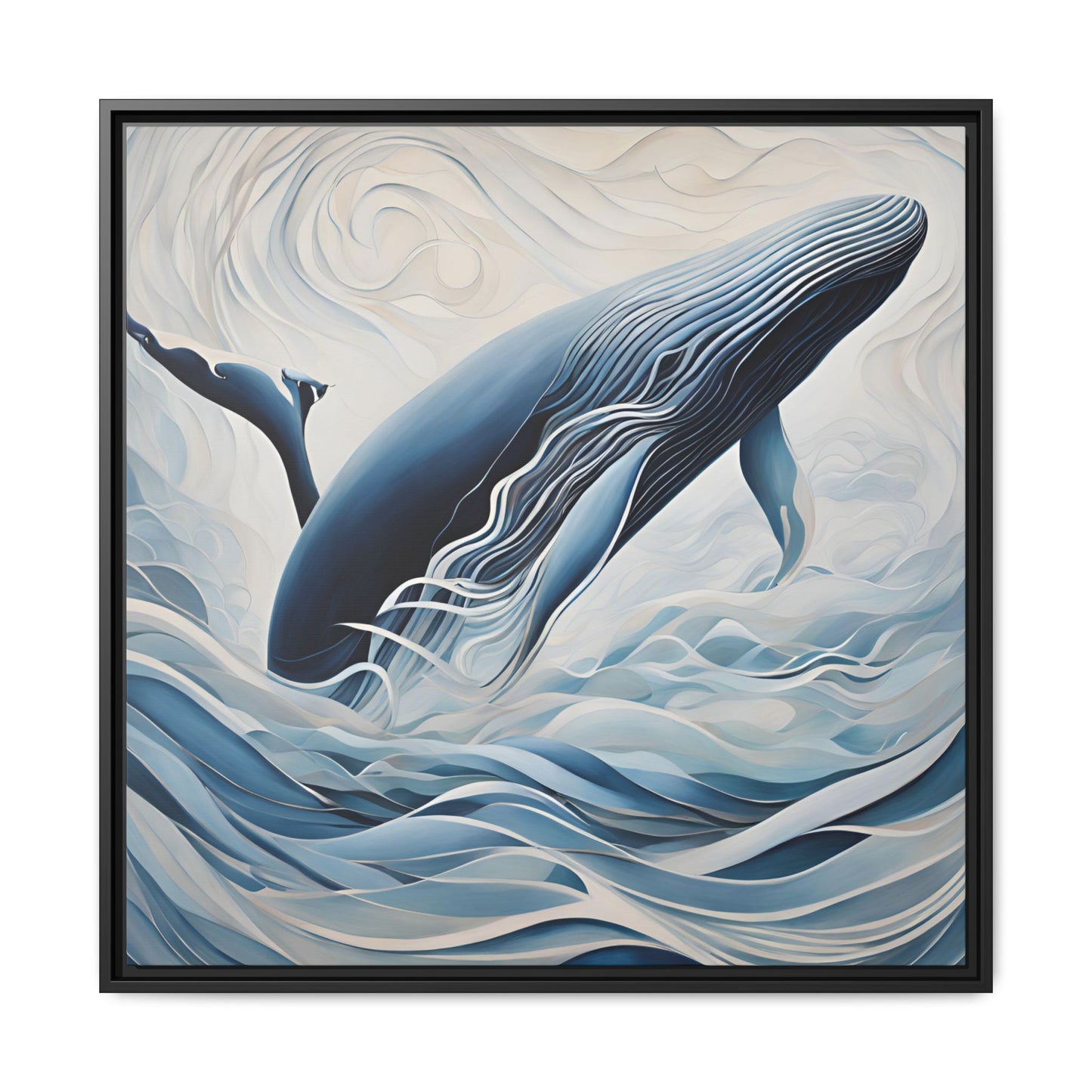 Modern Abstract Whale Wave Design Unique Framed Canvas Wall Art Ocean Beach Gift Nature Lover Gift Underwater Sea Lover Gift 3 frame colors