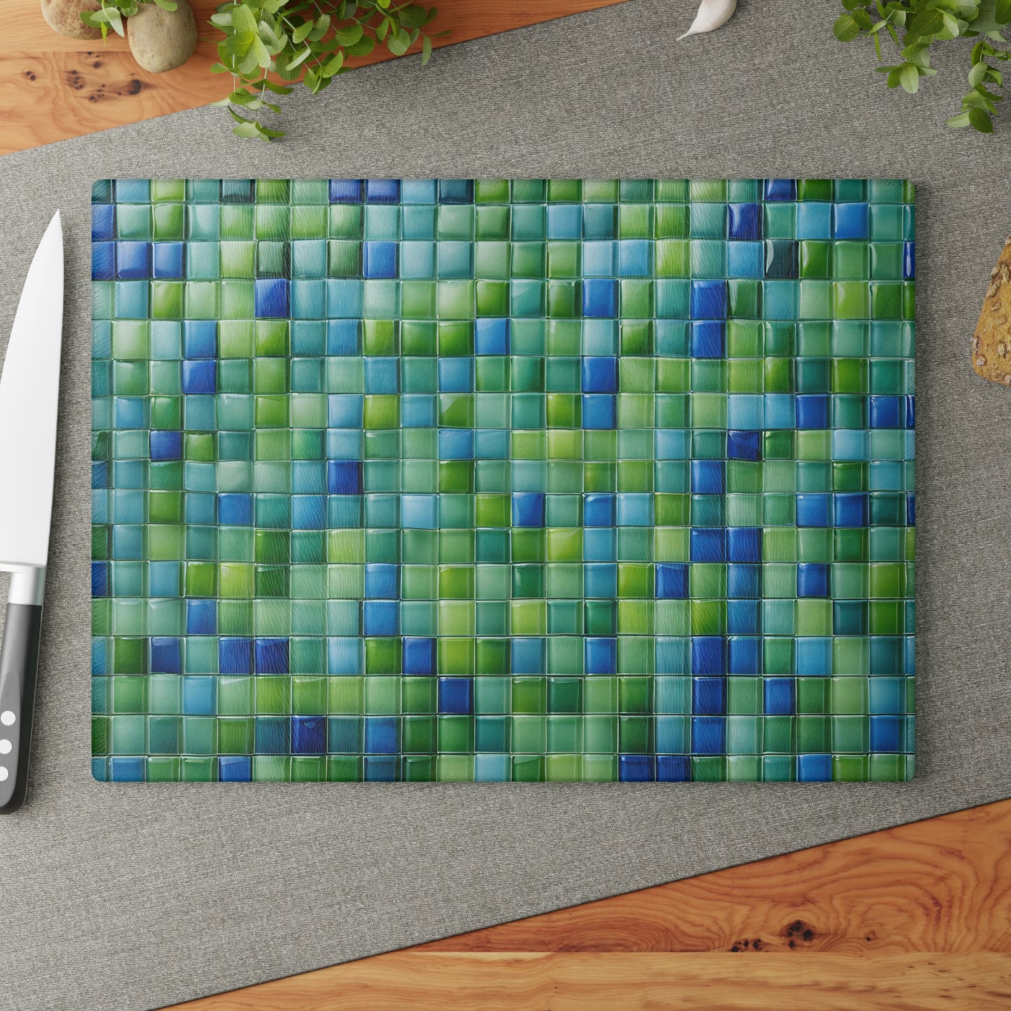 Kitchen Decor Glass Cutting Board Serving Tray with Geometric Design Cutting Board Gift for Home Cook Fun Glass Charcuterie Board