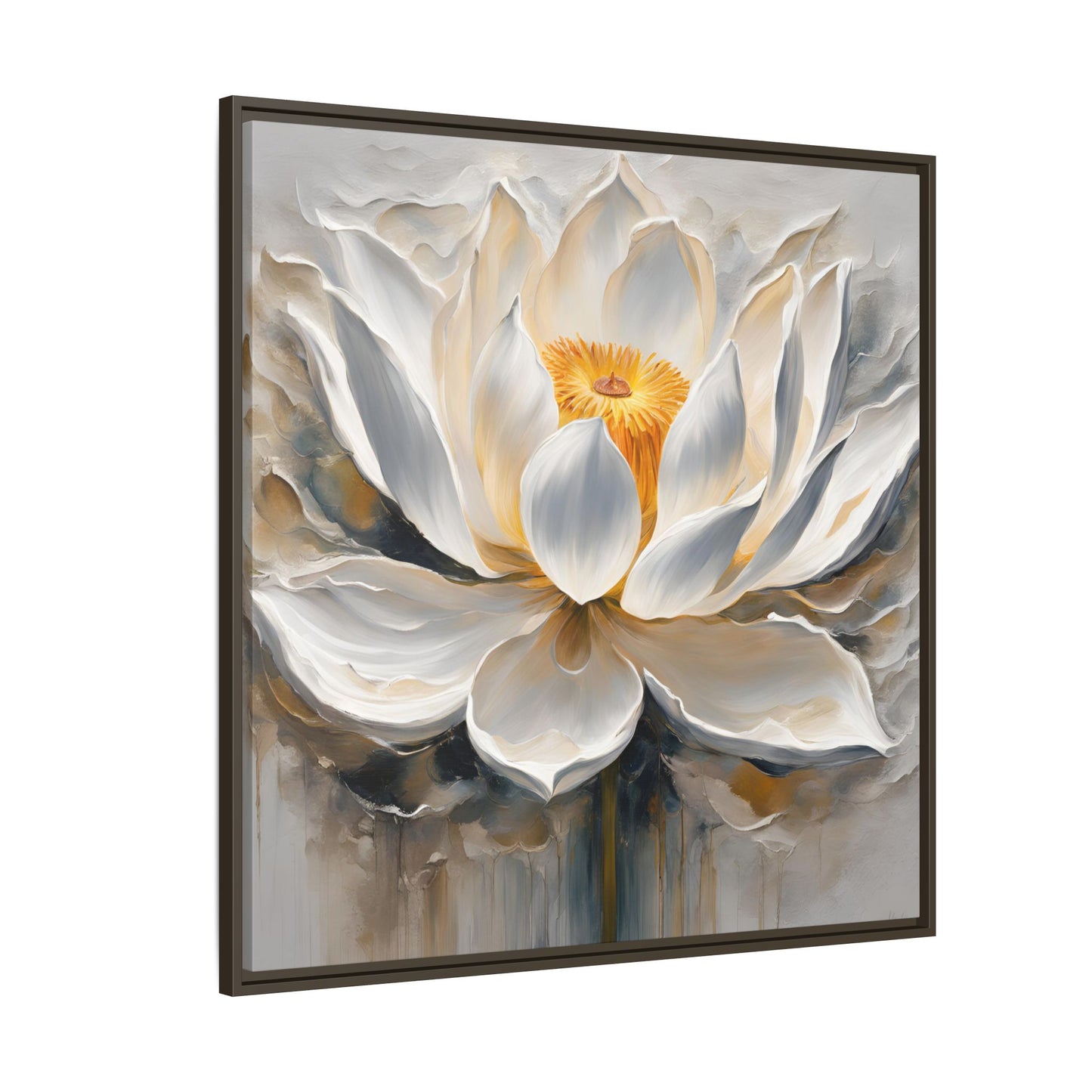 Modern Abstract Floral Design Unique Framed Canvas Wall Art White Lotus Gift Nature Lover Gift Garden Lover Gift 3 frame colors