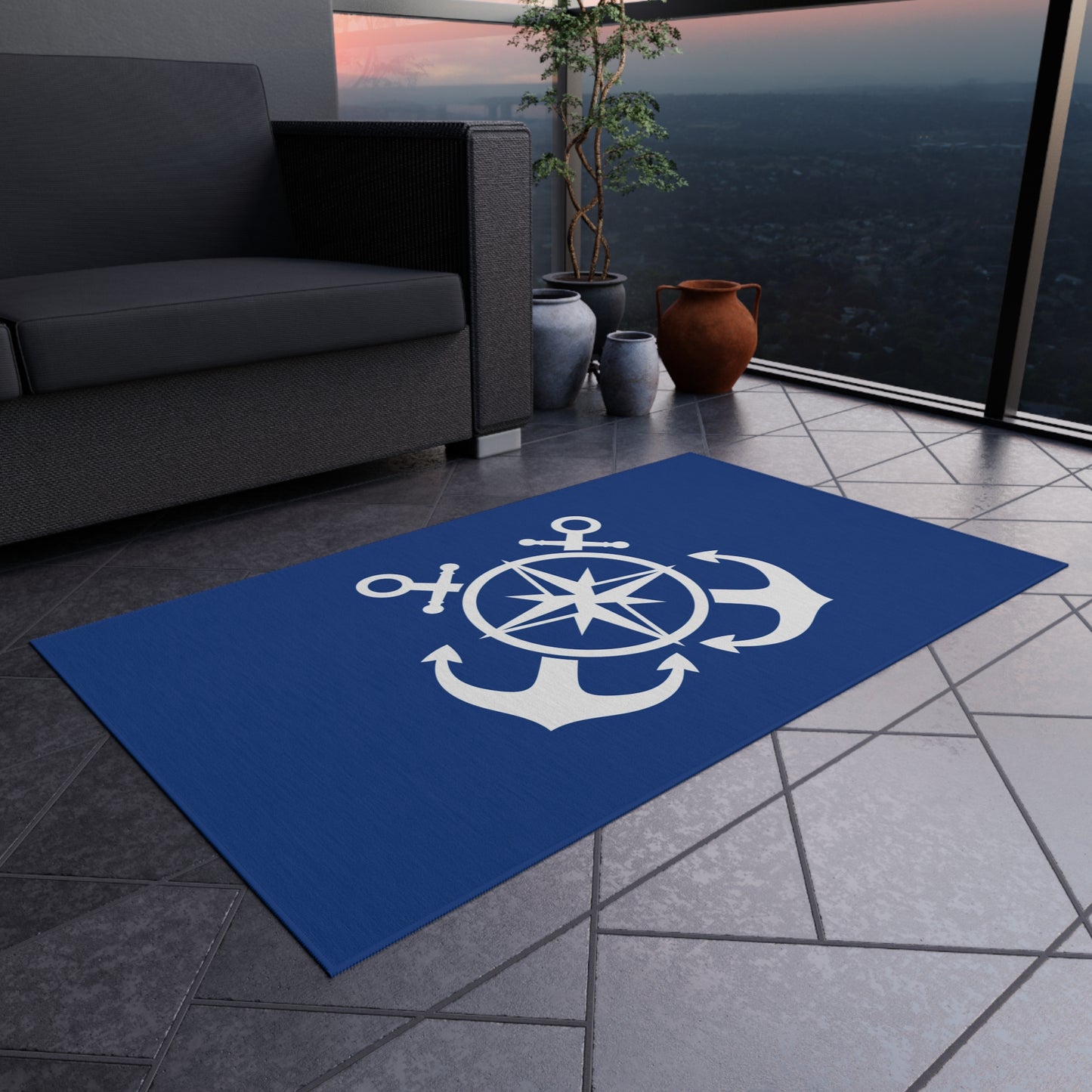 Anchor Design Chenille Outdoor Rug with No-Skid Backing Cozy Outdoor Patio Carpet Oceanic Decor Gazebo Rug Pool Area Decor Kitchen Carpet