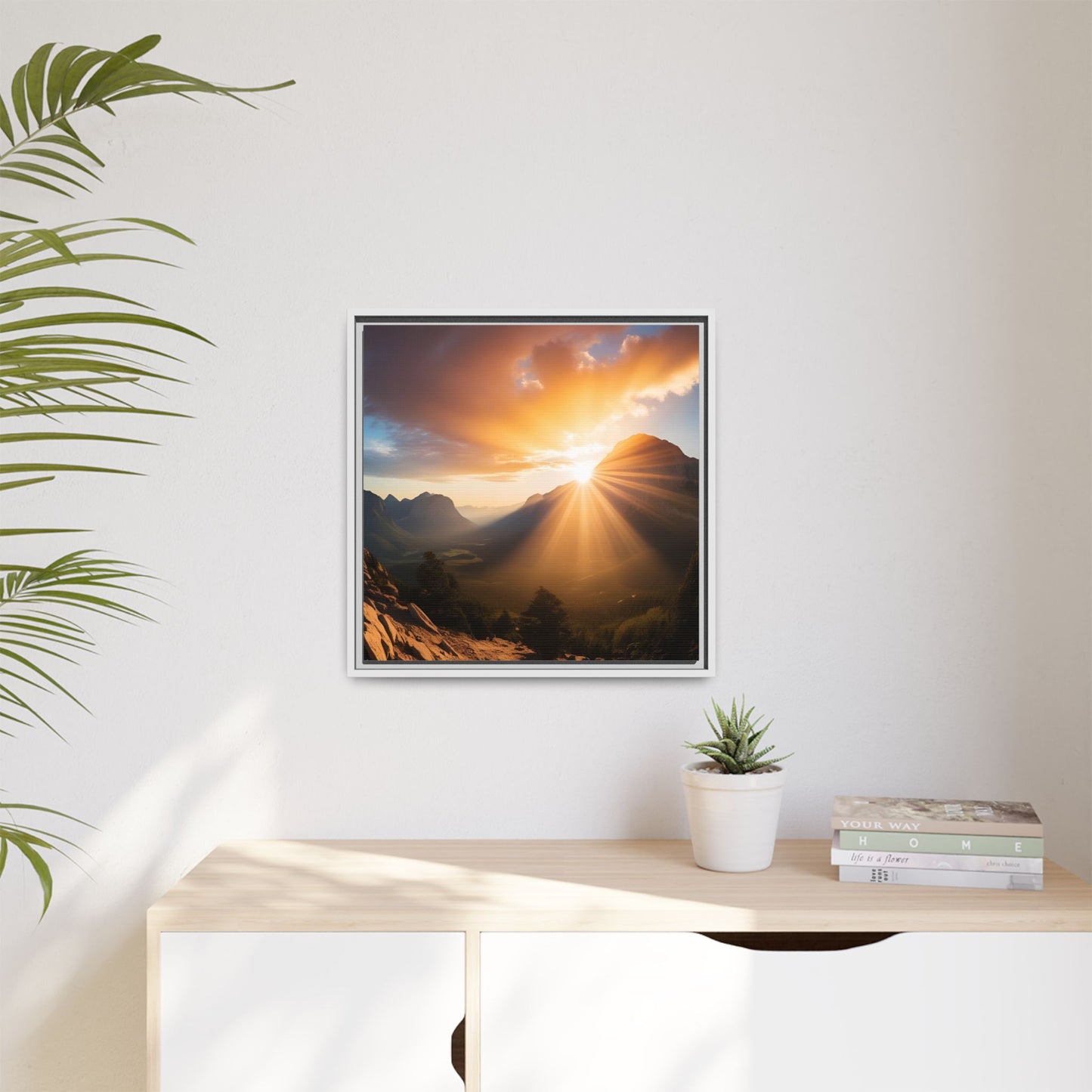 Sunrise in the Mountains Framed Canvas Wall Art Canyon Outdoors Vacation Gift Nature Lover Peaceful Zen Sunset Gift 3 frame colors