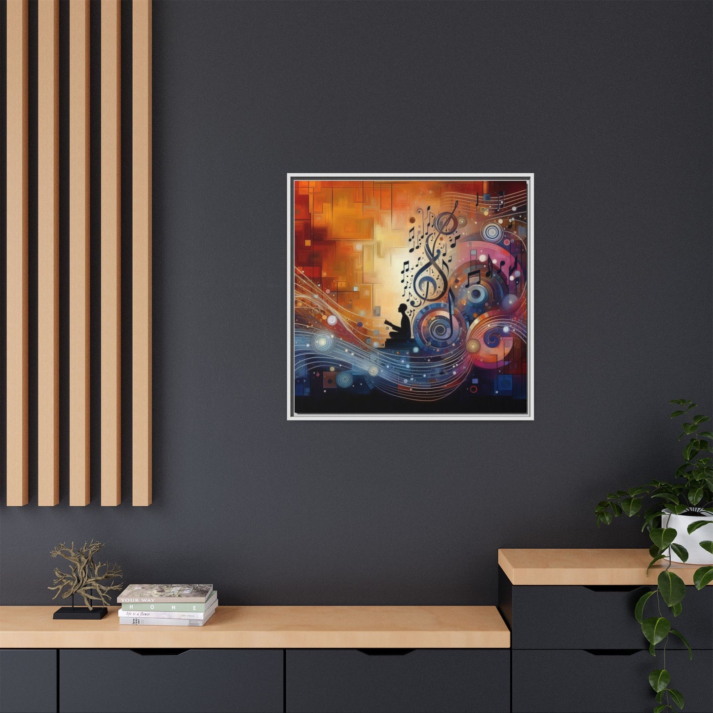 Modern Music-Themed Print Abstract Design Unique Framed Canvas Print Treble Clef Note Wall Art Music Lover Gift Decor 3 frame colors