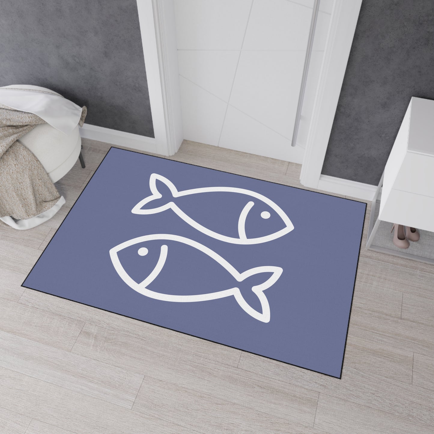 Decorative Heavy Duty Non-Slip Floor Mat Stylish Design Perfect for Entryway Kitchen Décor Grey Fish Design Rug Fishy Bathroom Mat