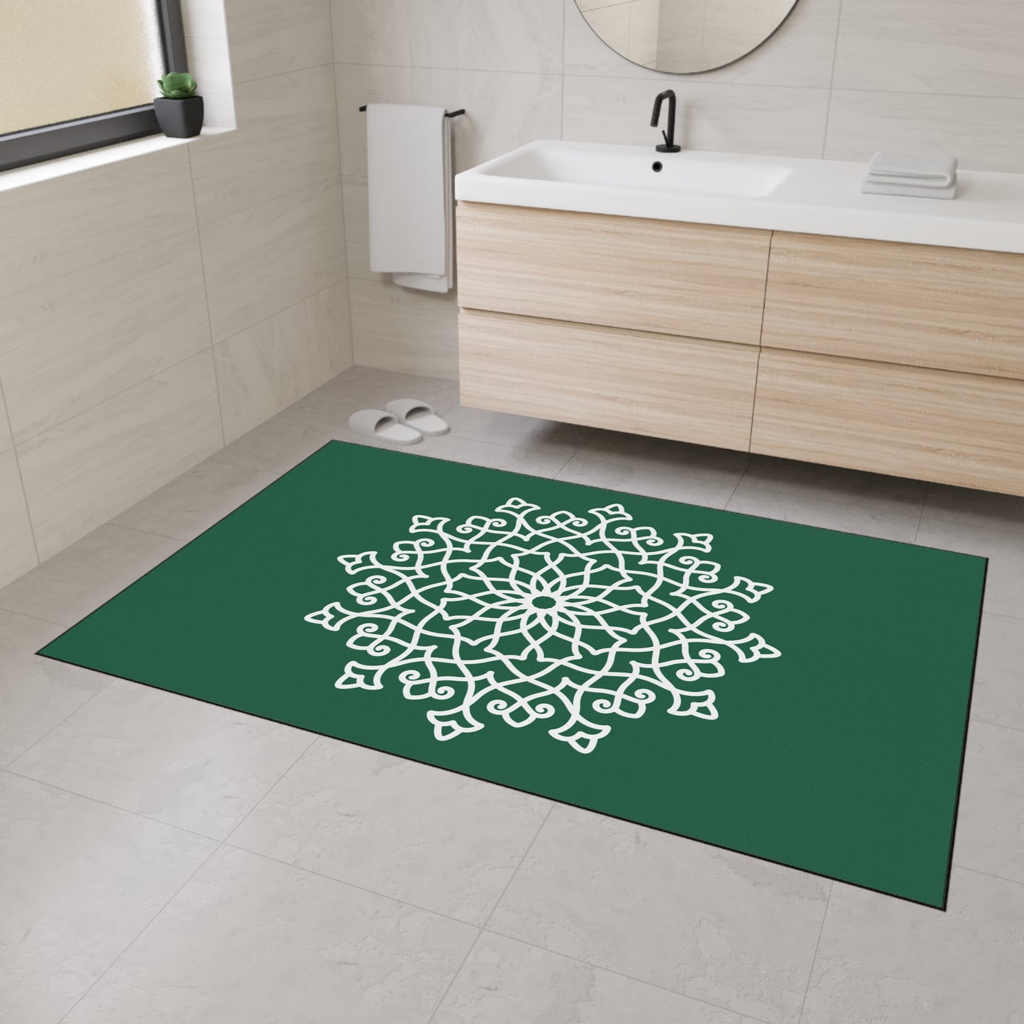 Decorative Heavy Duty Non-Slip Floor Mat Stylish Design Perfect for Entryway Kitchen Décor Green Floral Geometric Design Rug Bathroom Mat