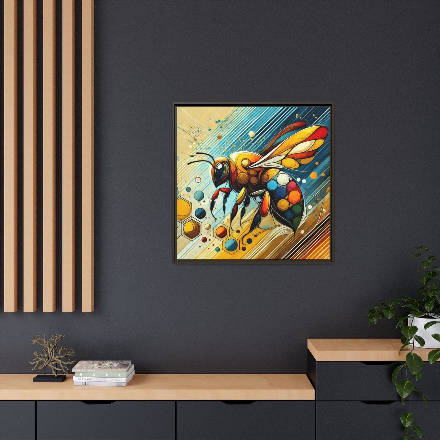 Modern Bee Print Abstract Design Unique Framed Canvas Print Insect Lover Wall Art Animal Lover Gift Nature Lover Decor 3 frame colors