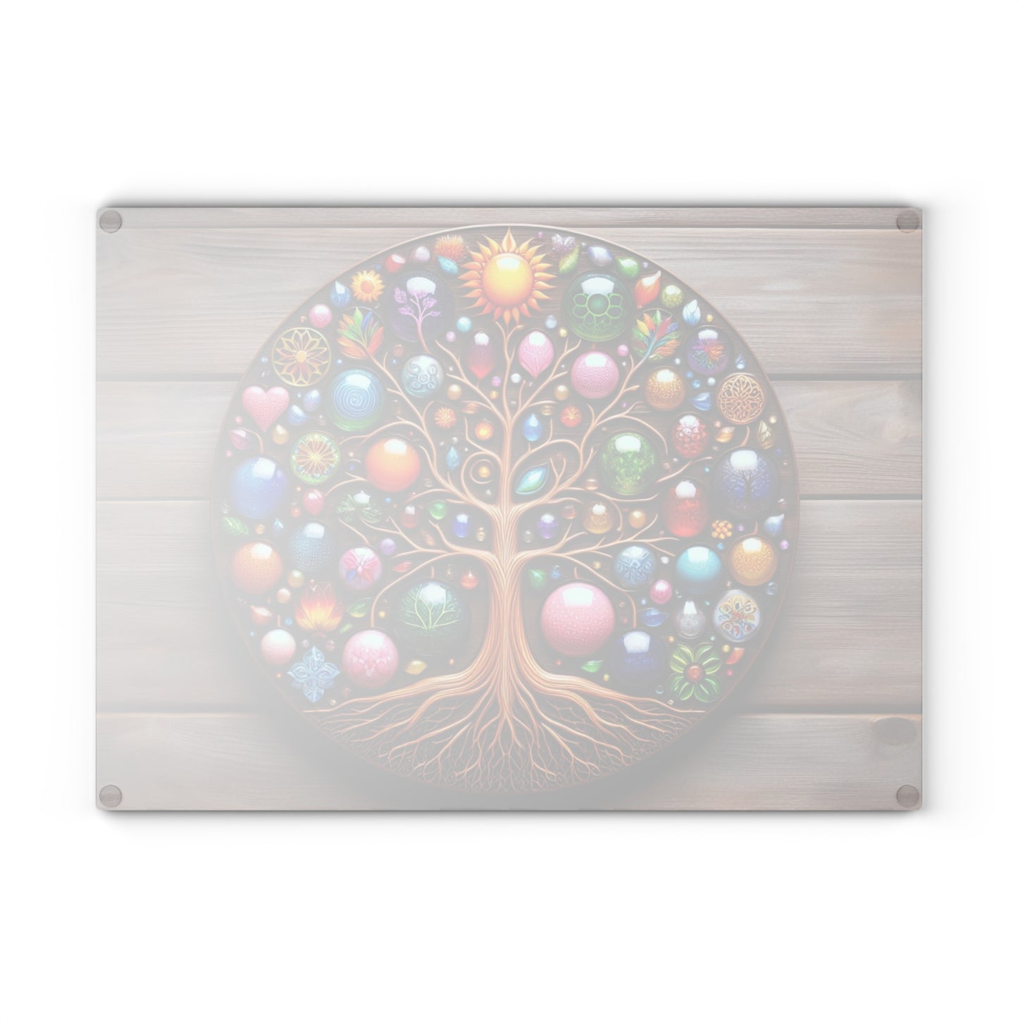Kitchen Decor Glass Cutting Board Serving Tray with Tree of Life Design Cutting Board Gift for Home Cook Glass Charcuterie Board