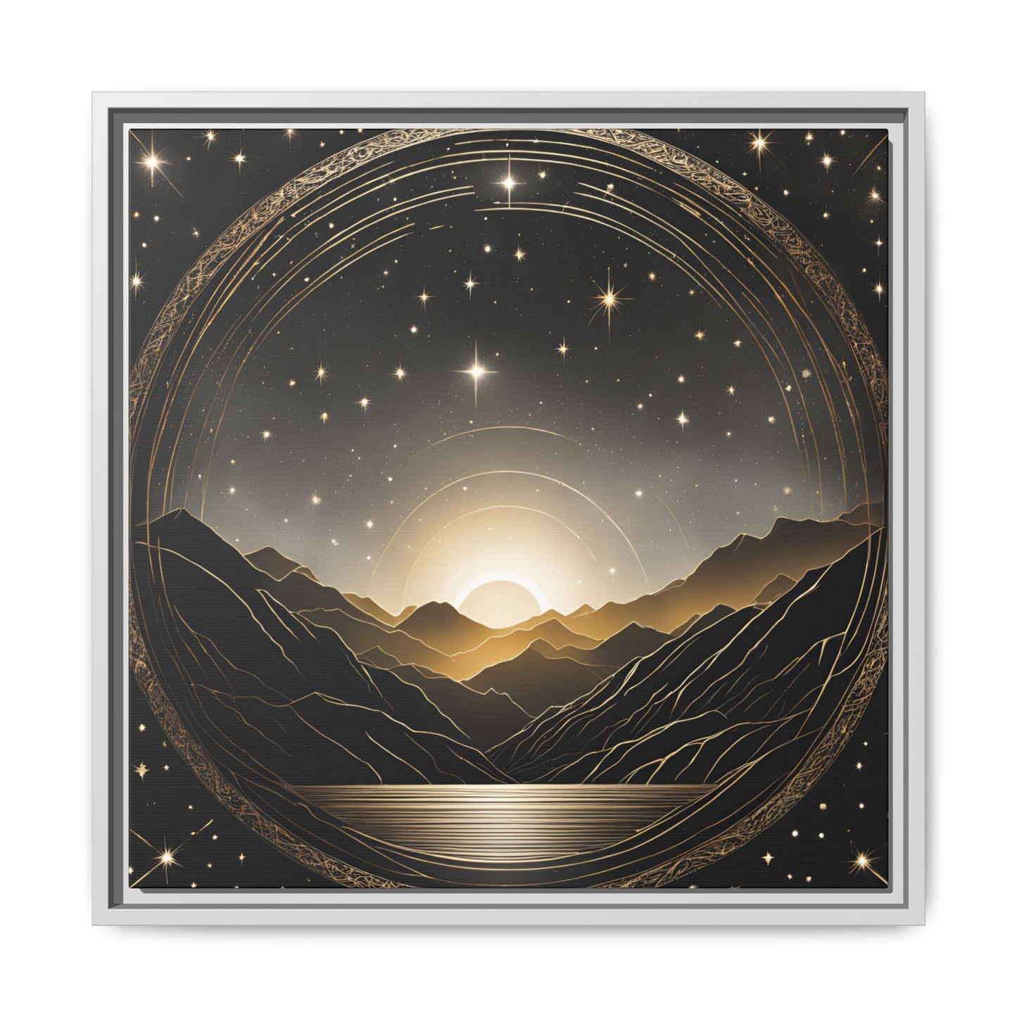 Boho Celestial Design Unique Framed Canvas Wall Art Sun and Stars Astrological Gift Nature Lover Gift Astronomy Gift 3 frame color choices