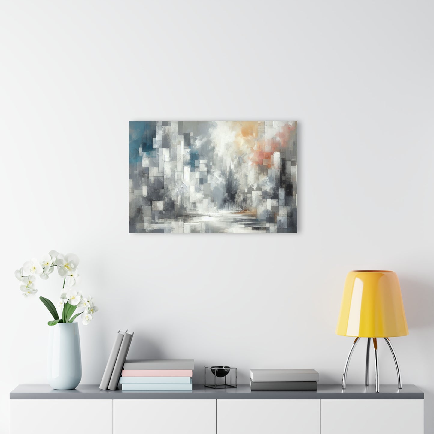 Abstract Modern Art Design Acrylic Print with French Cleat Downtown Art White Cityscape Nature Wall Art Relaxing Contemporary Artwork