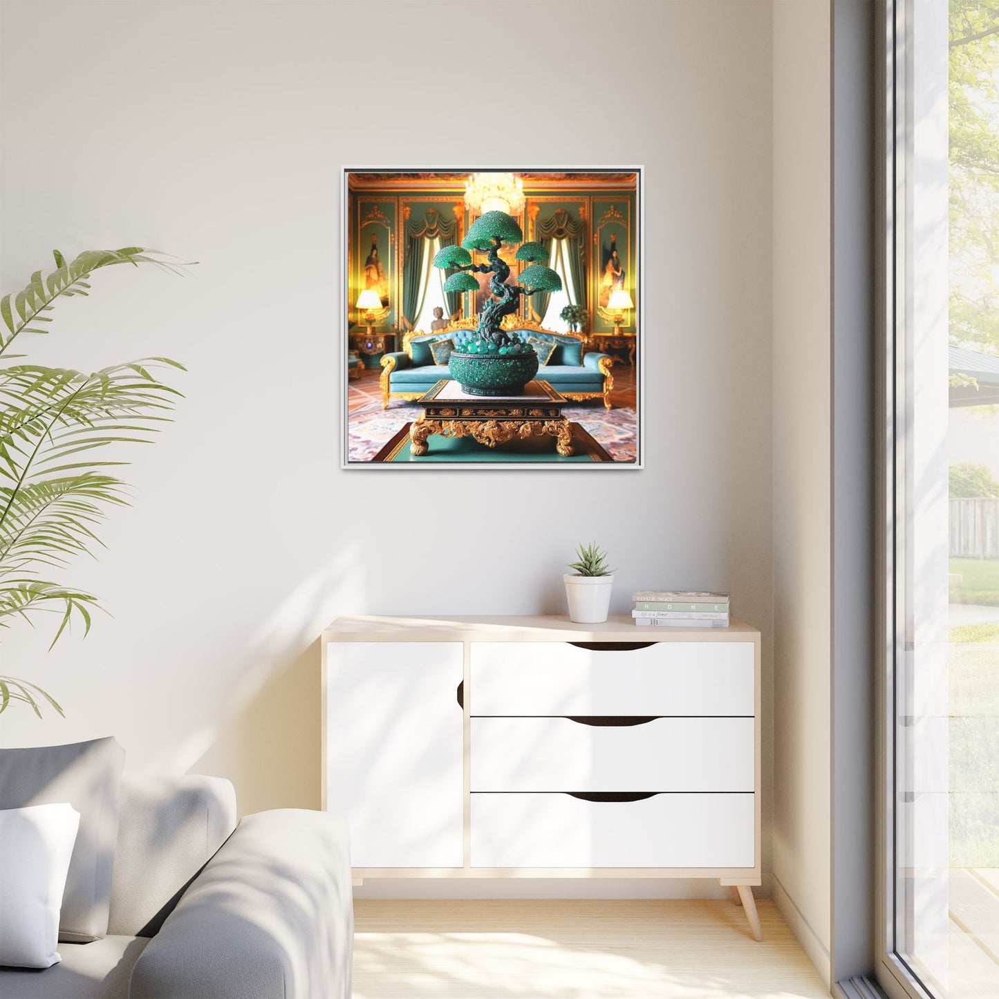 Bejeweled Bonzai Tree Framed Canvas Print Wall Art Unique Nature Lover Asian Art Gift Decor 3 Frame Colors