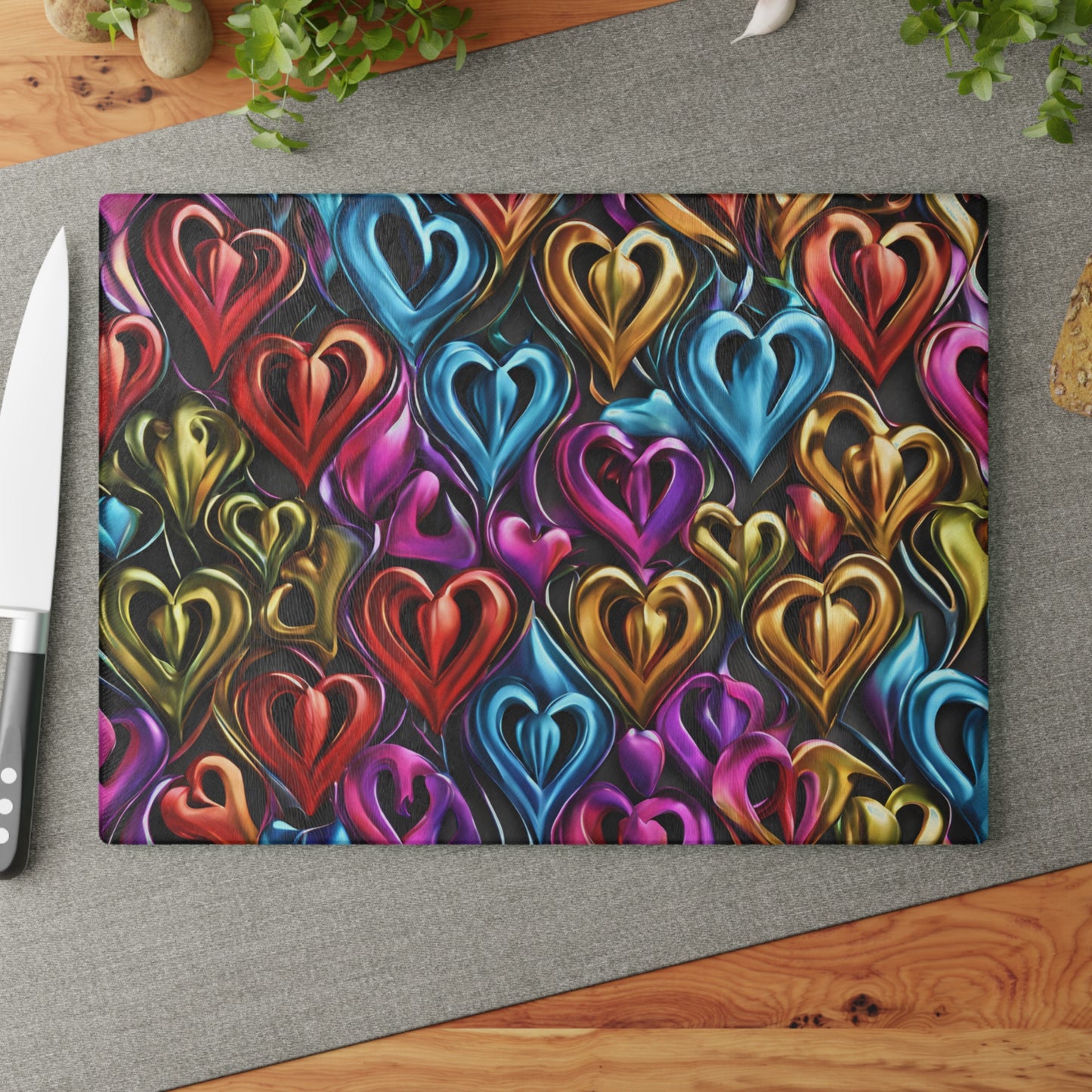 Kitchen Decor Glass Cutting Board Serving Tray with Heart Design Cutting Board Gift for Home Cook Charcuterie Board