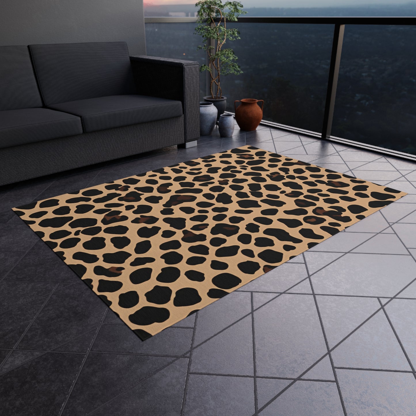 Modern Animal Print Chenille Outdoor Rug No-Skid Backing Cozy Outdoor Carpet Patio Decor Gazebo Rug Pool Area Decor Outdoor Kitchen Carpet