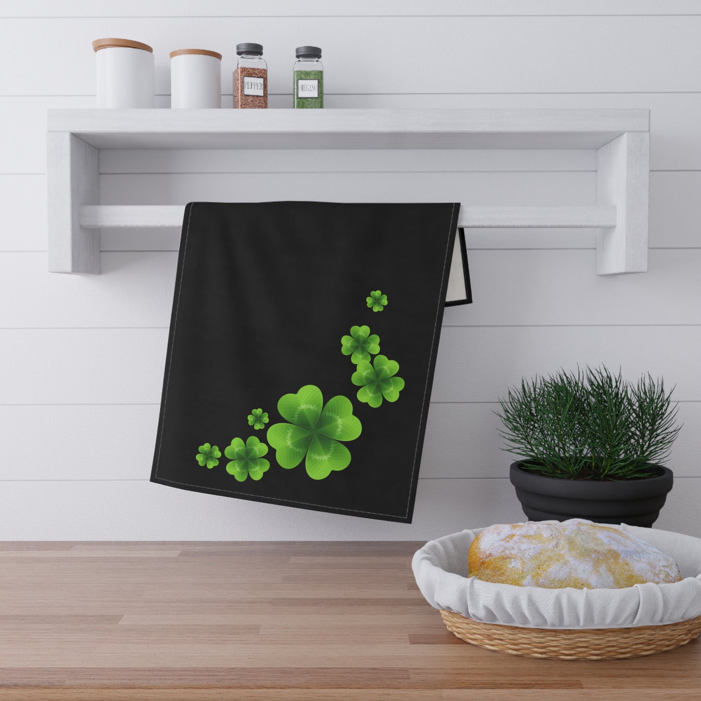 4-Leaf Clover Kitchen Tea Towel Pastel Dish Towel Durable Hand Towel Gift for Her Whimsical Home Decor Decorative Kitchen Cotton Twill